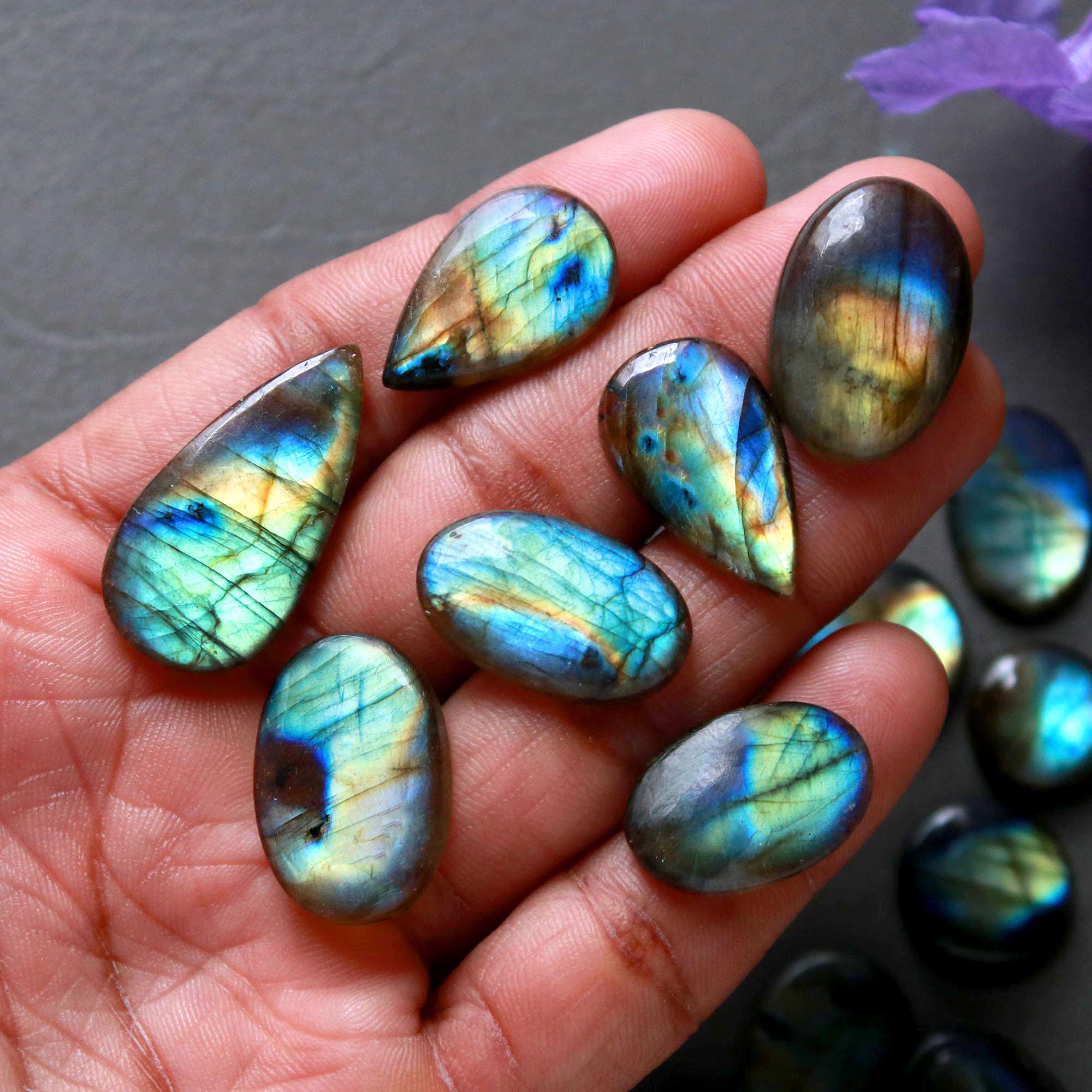 20Pcs 212Ct Natural Labradorite Cabochon Loose Gemstone Lot Jewelry Making Semi-Precious Gemstone 28x14 10x10mm 16486