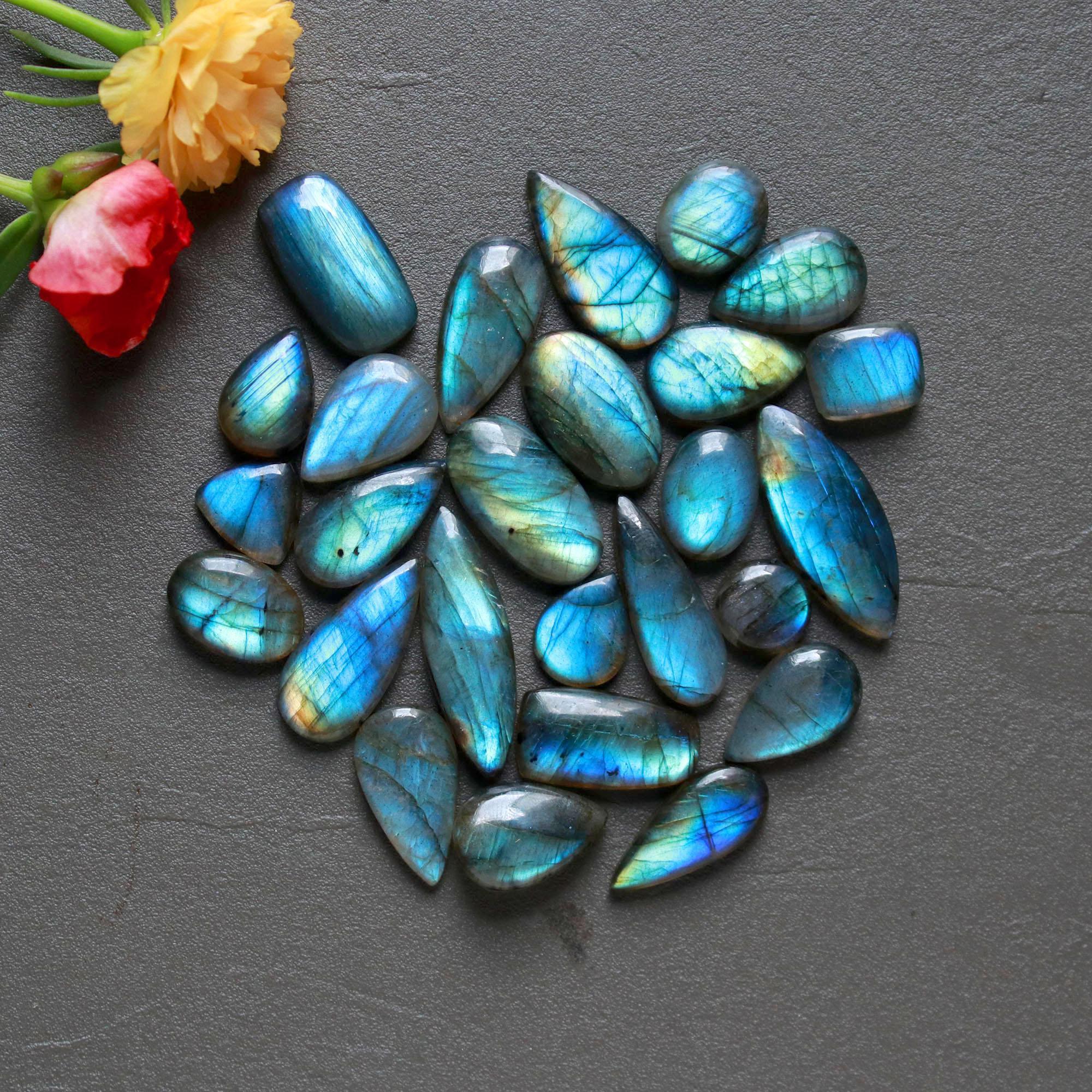 26Pcs 186Ct Natural Labradorite Cabochon Loose Gemstone Lot Jewelry Making Semi-Precious Gemstone 29x8 9x9mm 16487