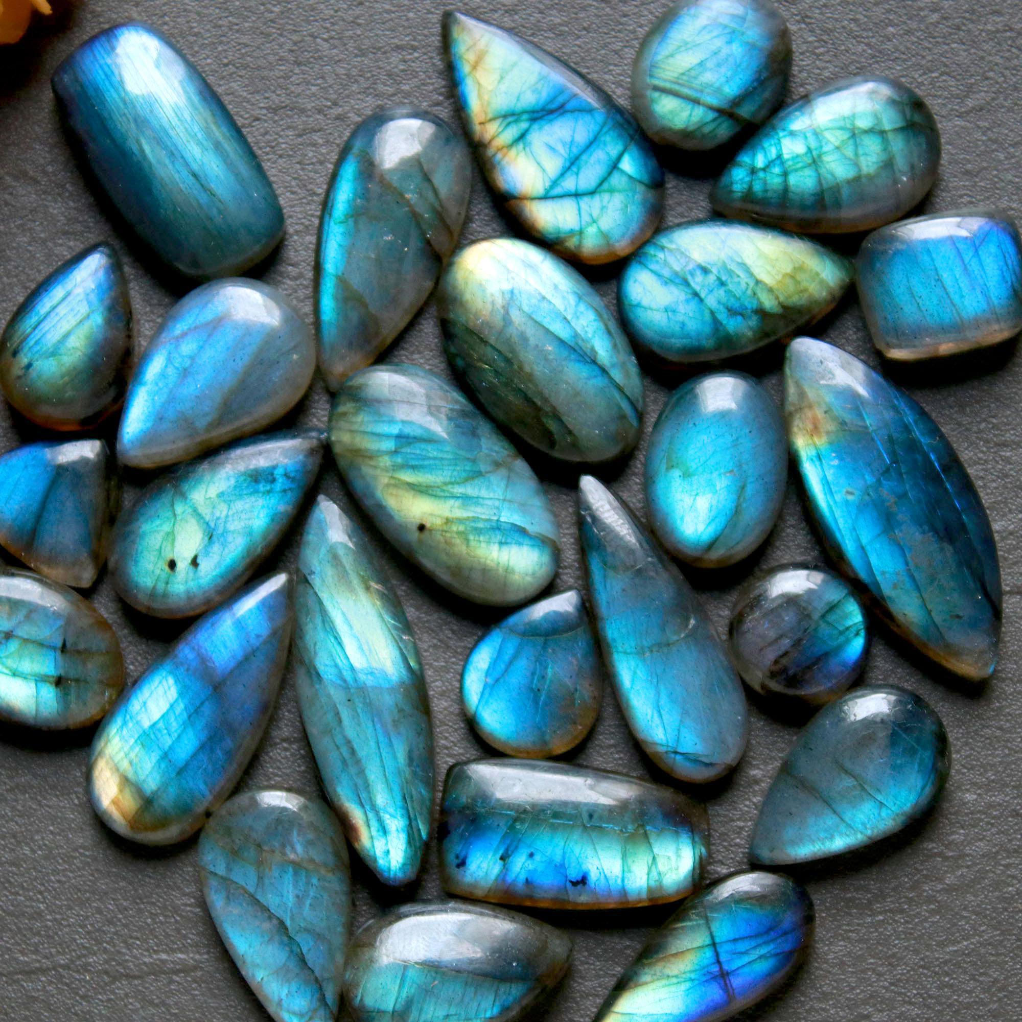 26Pcs 186Ct Natural Labradorite Cabochon Loose Gemstone Lot Jewelry Making Semi-Precious Gemstone 29x8 9x9mm 16487