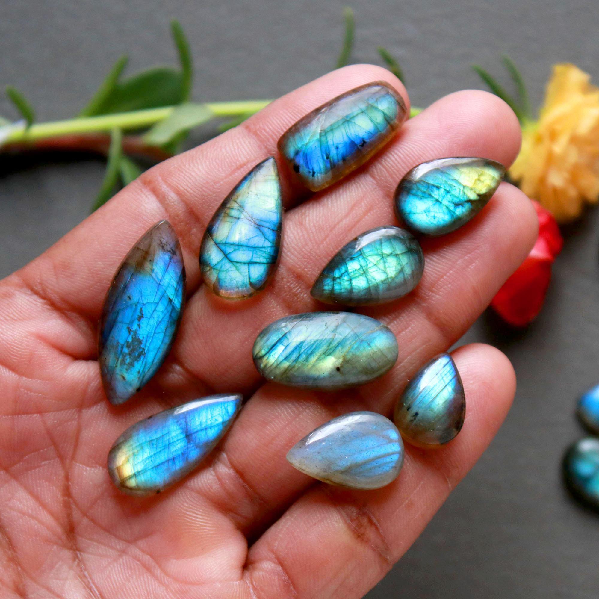 26Pcs 186Ct Natural Labradorite Cabochon Loose Gemstone Lot Jewelry Making Semi-Precious Gemstone 29x8 9x9mm 16487