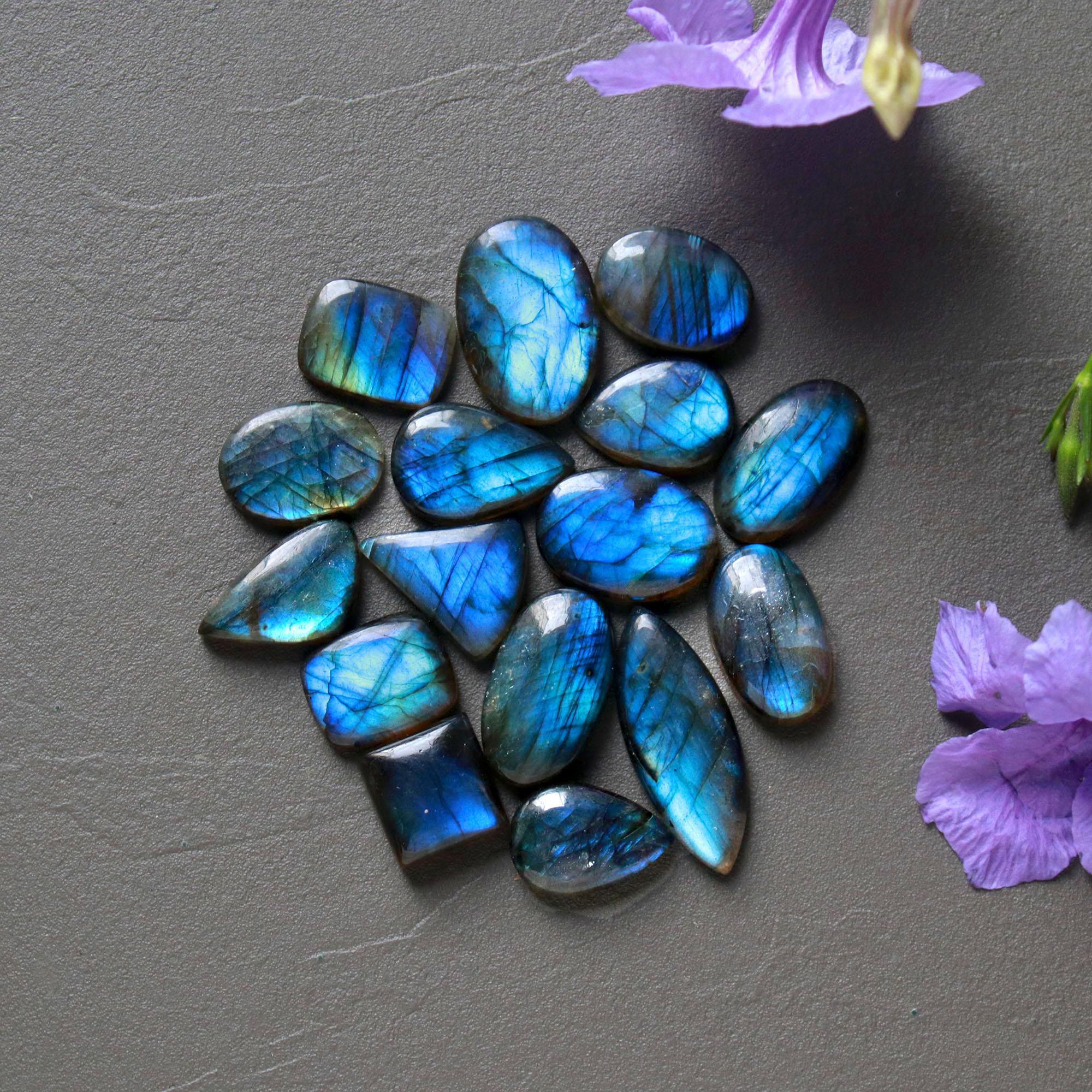 16Pcs 189Ct Natural Labradorite Cabochon Loose Gemstone Lot Jewelry Making Semi-Precious Gemstone 30x10 12x12mm 16488