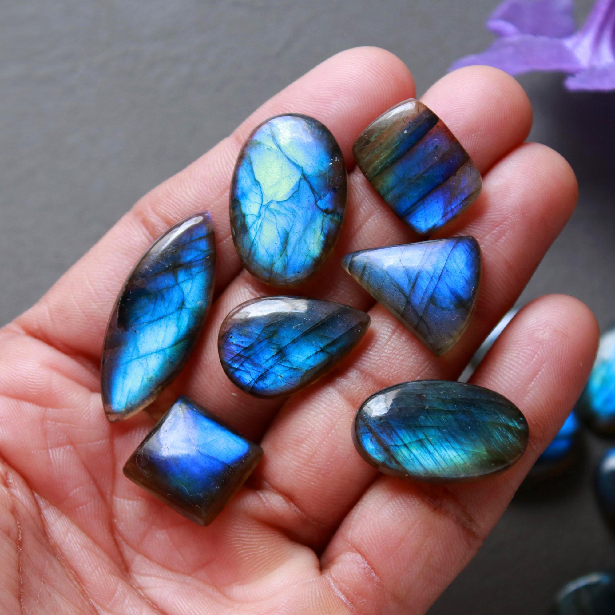 16Pcs 189Ct Natural Labradorite Cabochon Loose Gemstone Lot Jewelry Making Semi-Precious Gemstone 30x10 12x12mm 16488