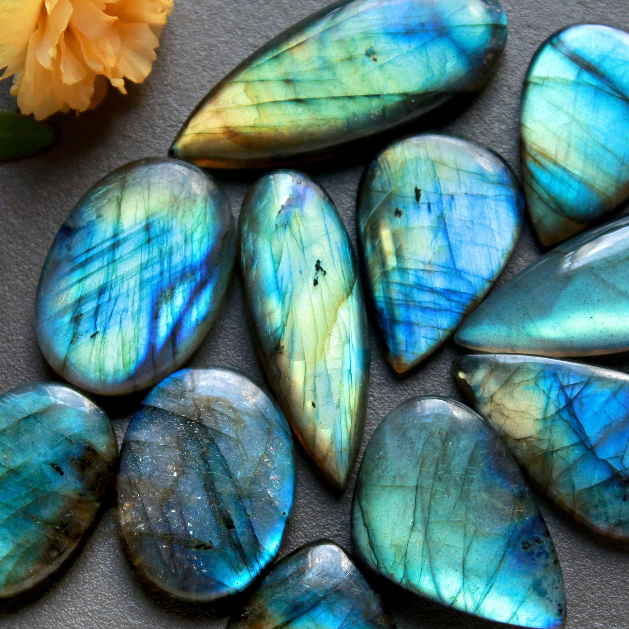 11Pcs 245Ct Natural Labradorite Cabochon Loose Gemstone Lot Jewelry Making Semi-Precious Gemstone 40x15 18x17mm 16489