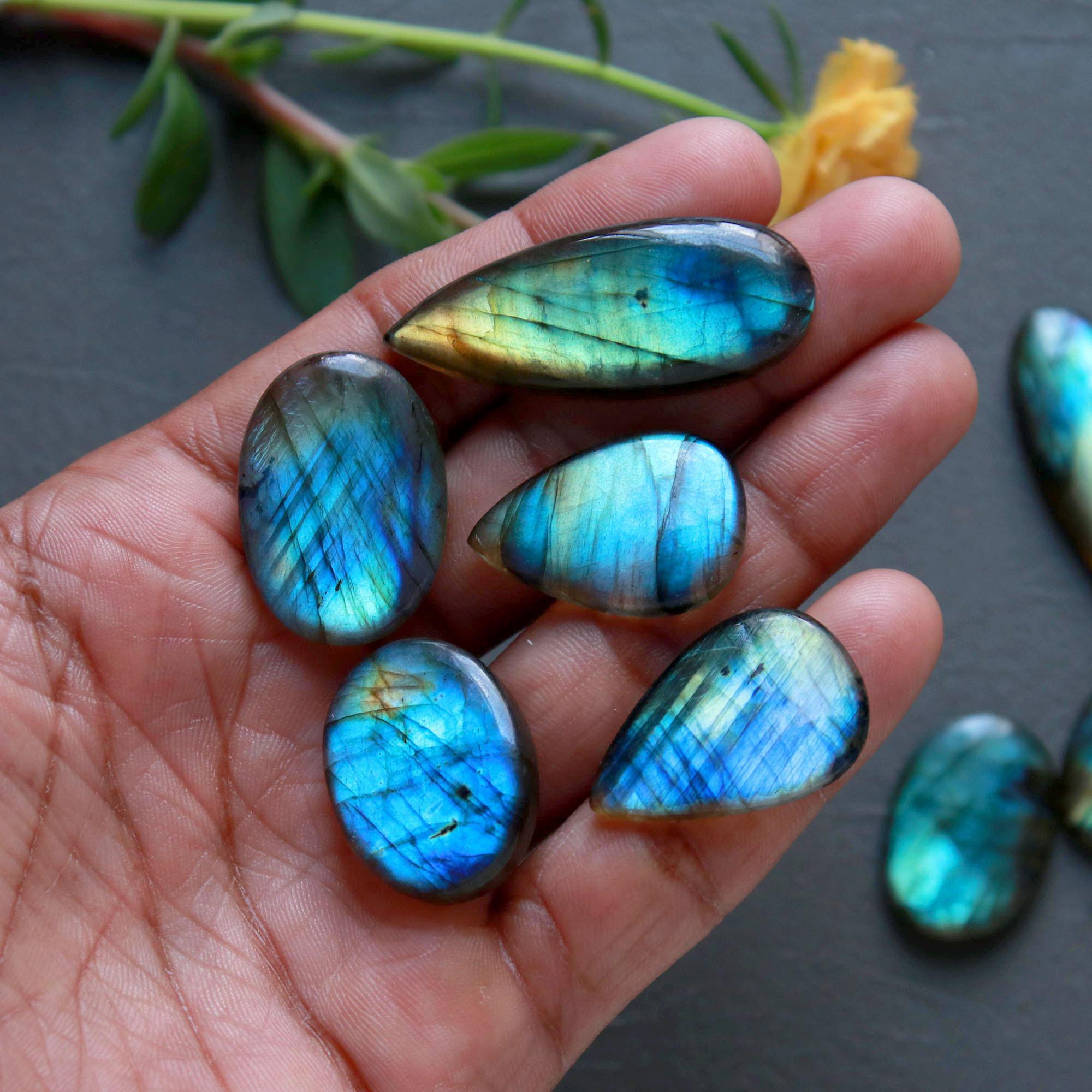 11Pcs 245Ct Natural Labradorite Cabochon Loose Gemstone Lot Jewelry Making Semi-Precious Gemstone 40x15 18x17mm 16489