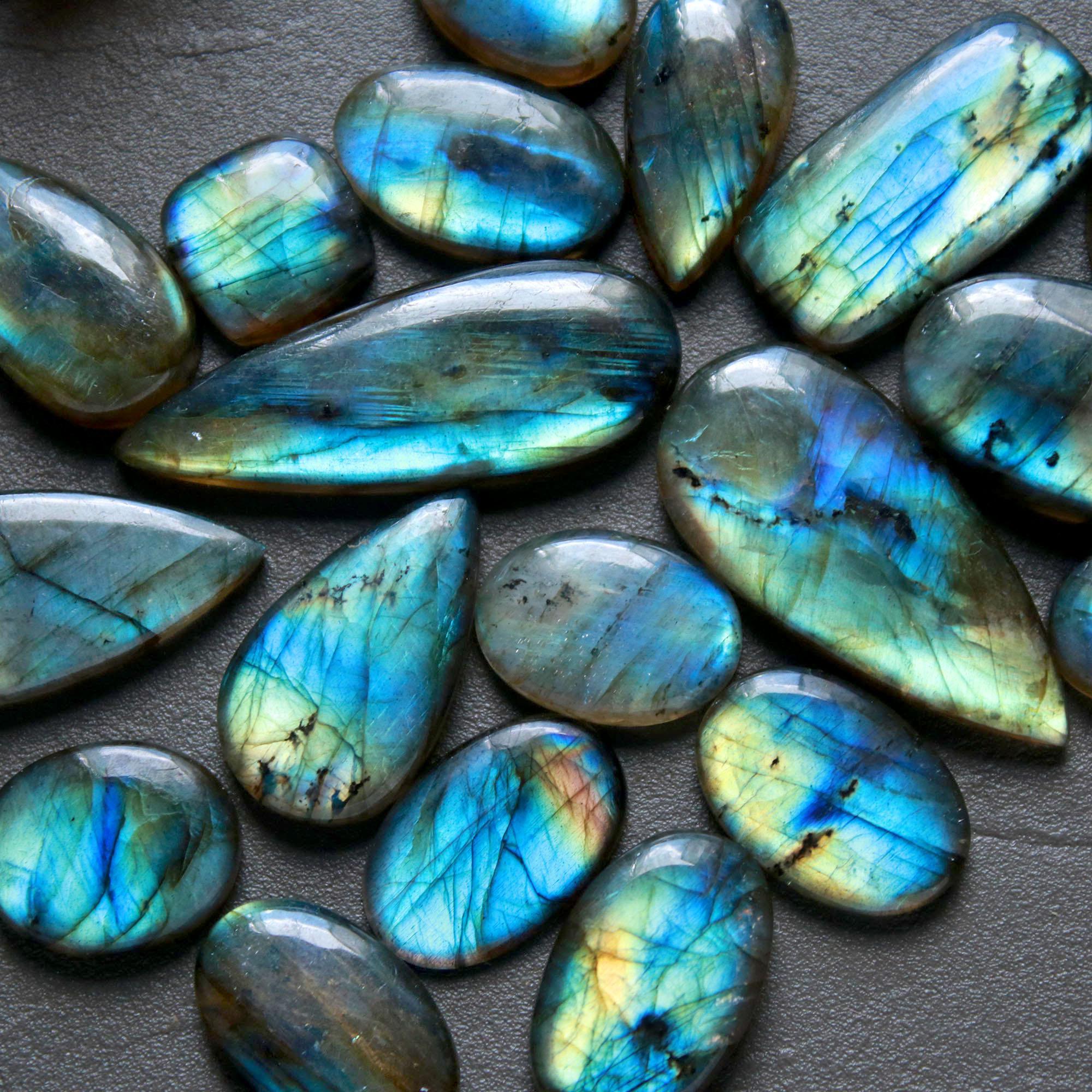 19Pcs 227Ct Natural Labradorite Cabochon Loose Gemstone Lot Jewelry Making Semi-Precious Gemstone 35x12 10x10mm 16491