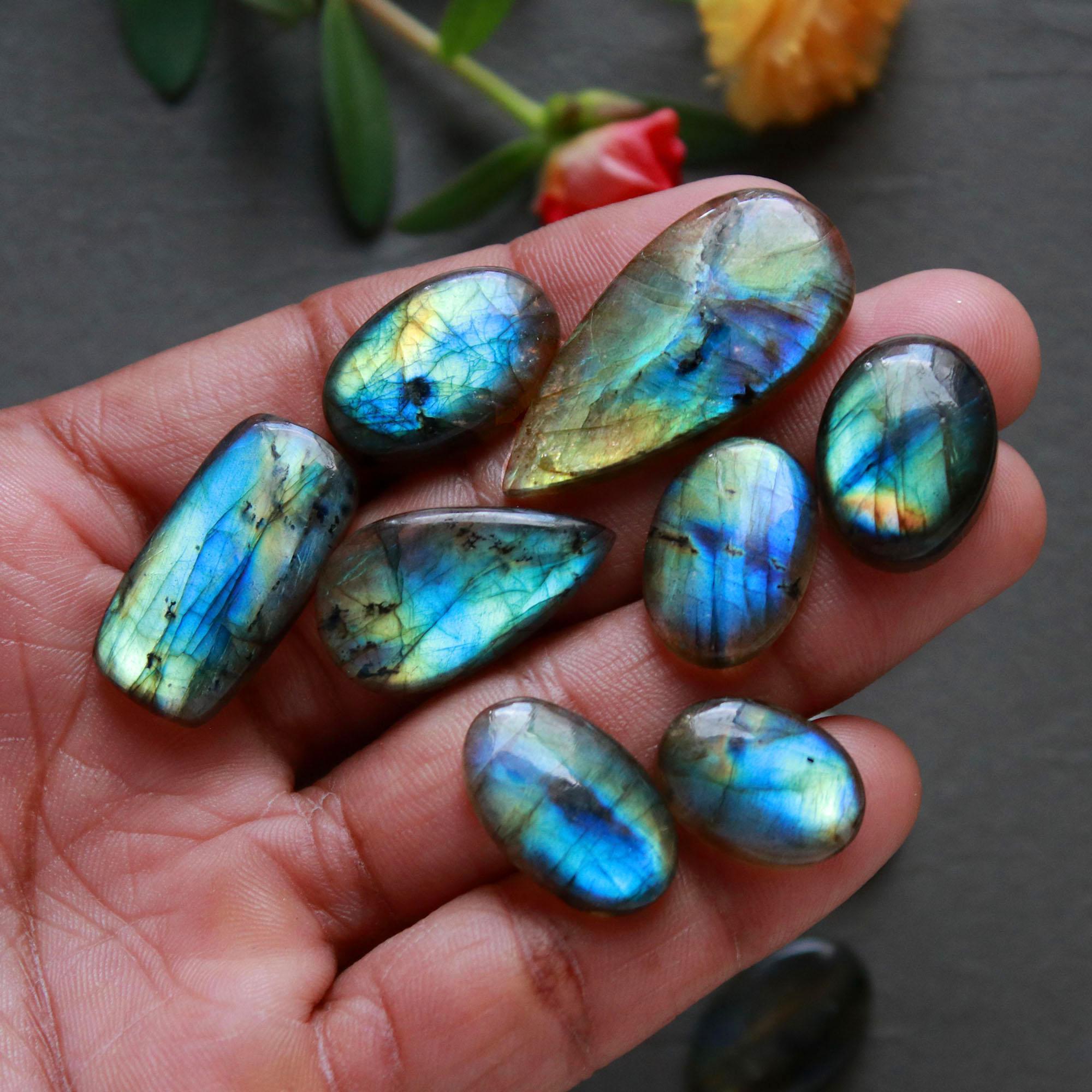 19Pcs 227Ct Natural Labradorite Cabochon Loose Gemstone Lot Jewelry Making Semi-Precious Gemstone 35x12 10x10mm 16491