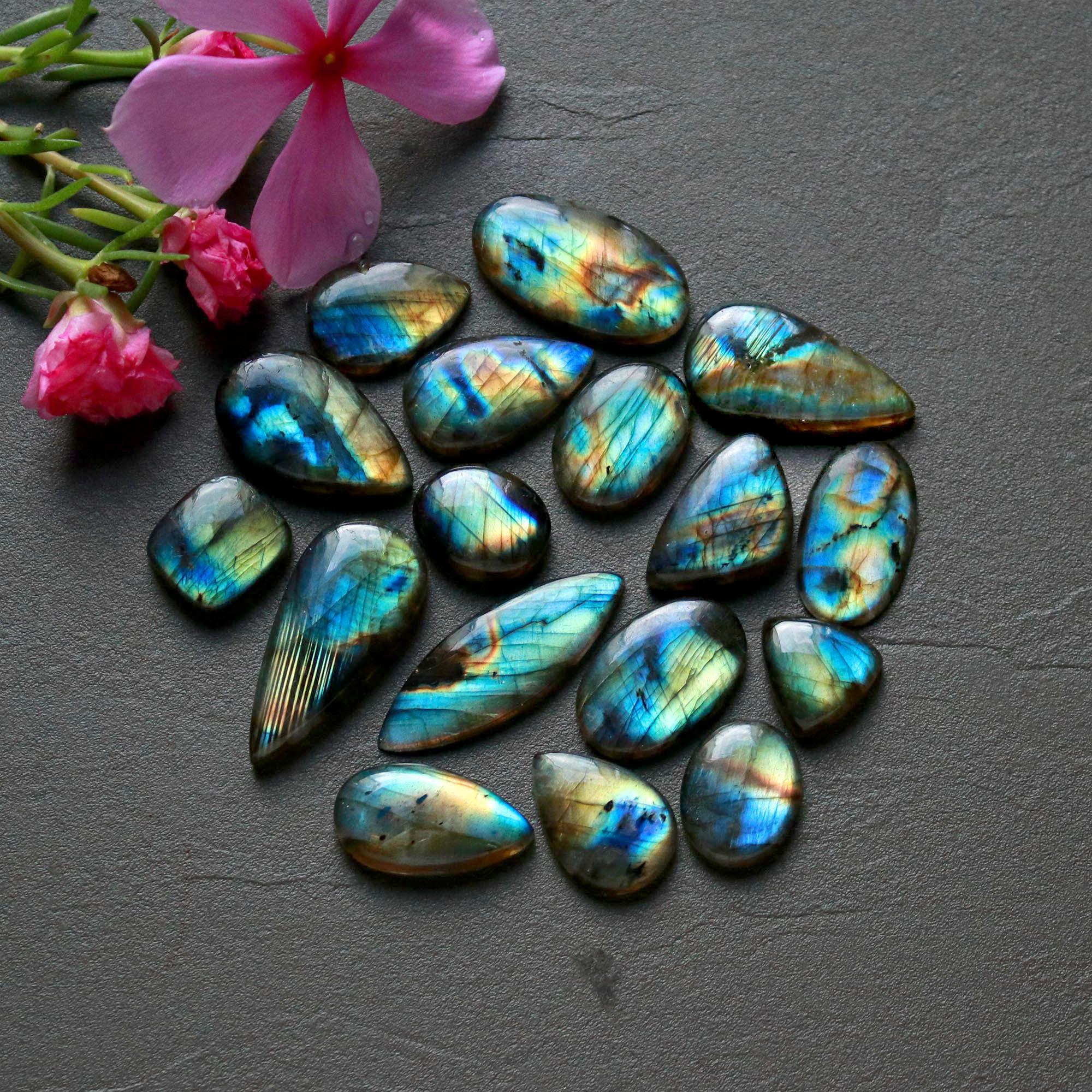 17Pcs 191Ct Natural Labradorite Cabochon Loose Gemstone Lot Jewelry Making Semi-Precious Gemstone 30x14 13x11mm 16492