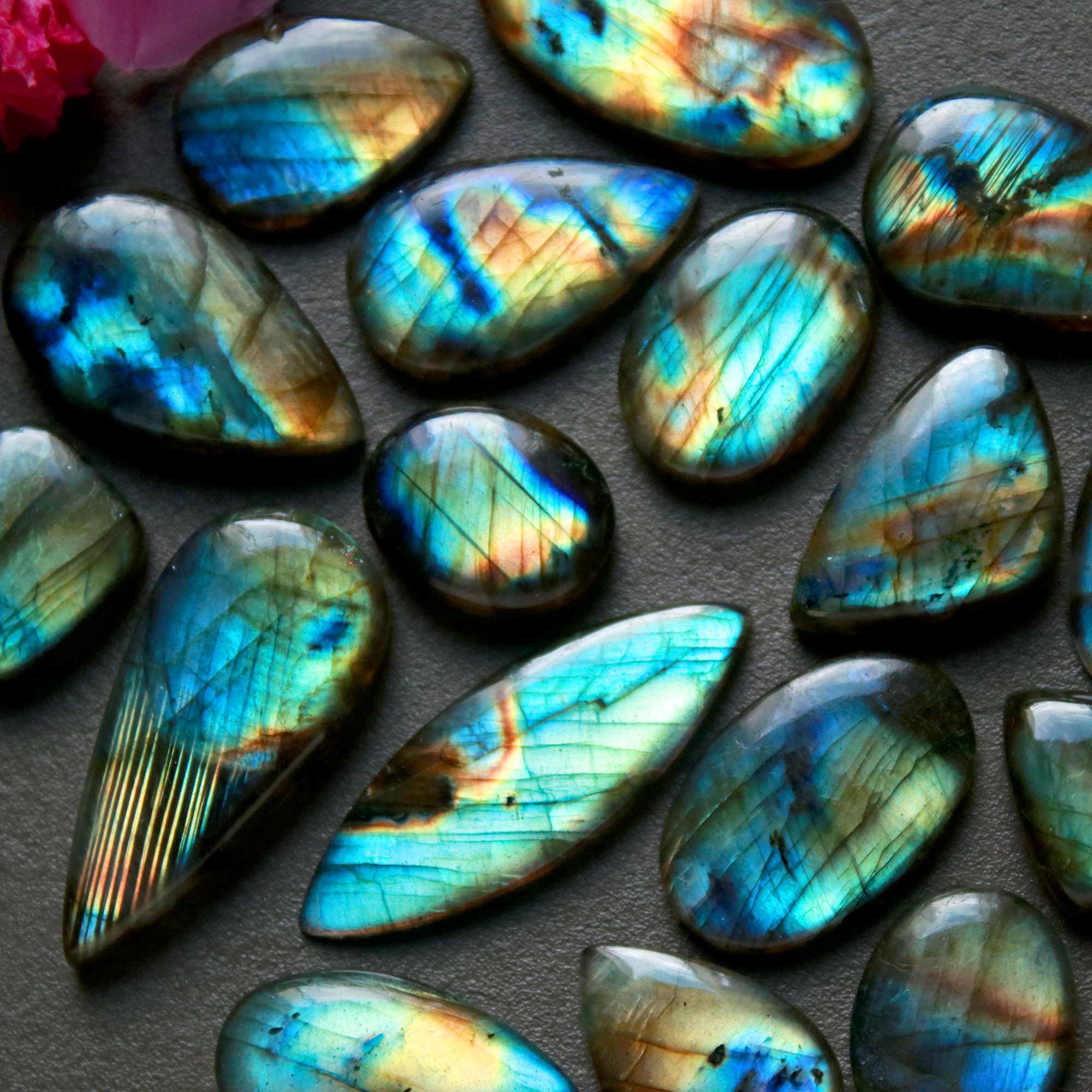 17Pcs 191Ct Natural Labradorite Cabochon Loose Gemstone Lot Jewelry Making Semi-Precious Gemstone 30x14 13x11mm 16492