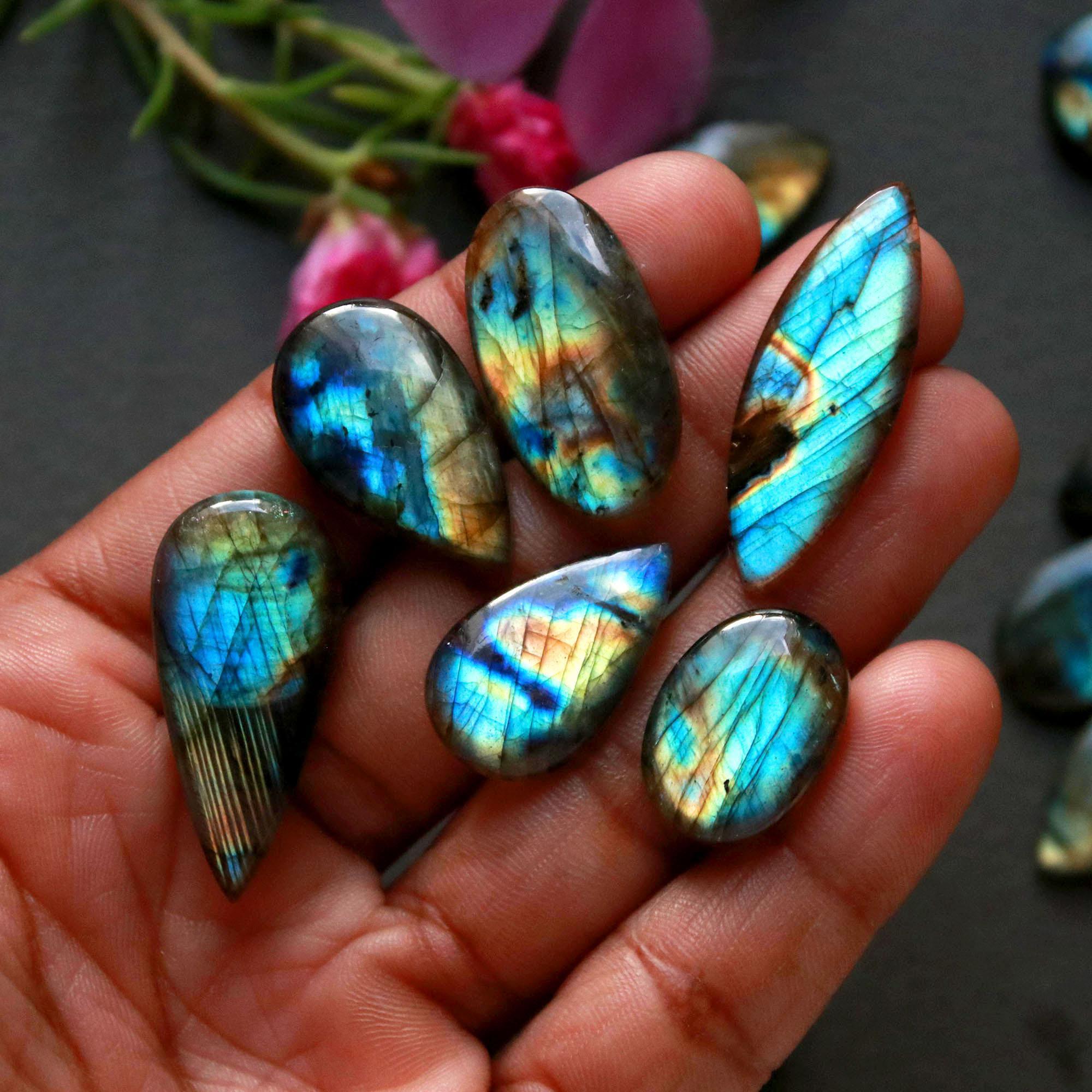 17Pcs 191Ct Natural Labradorite Cabochon Loose Gemstone Lot Jewelry Making Semi-Precious Gemstone 30x14 13x11mm 16492