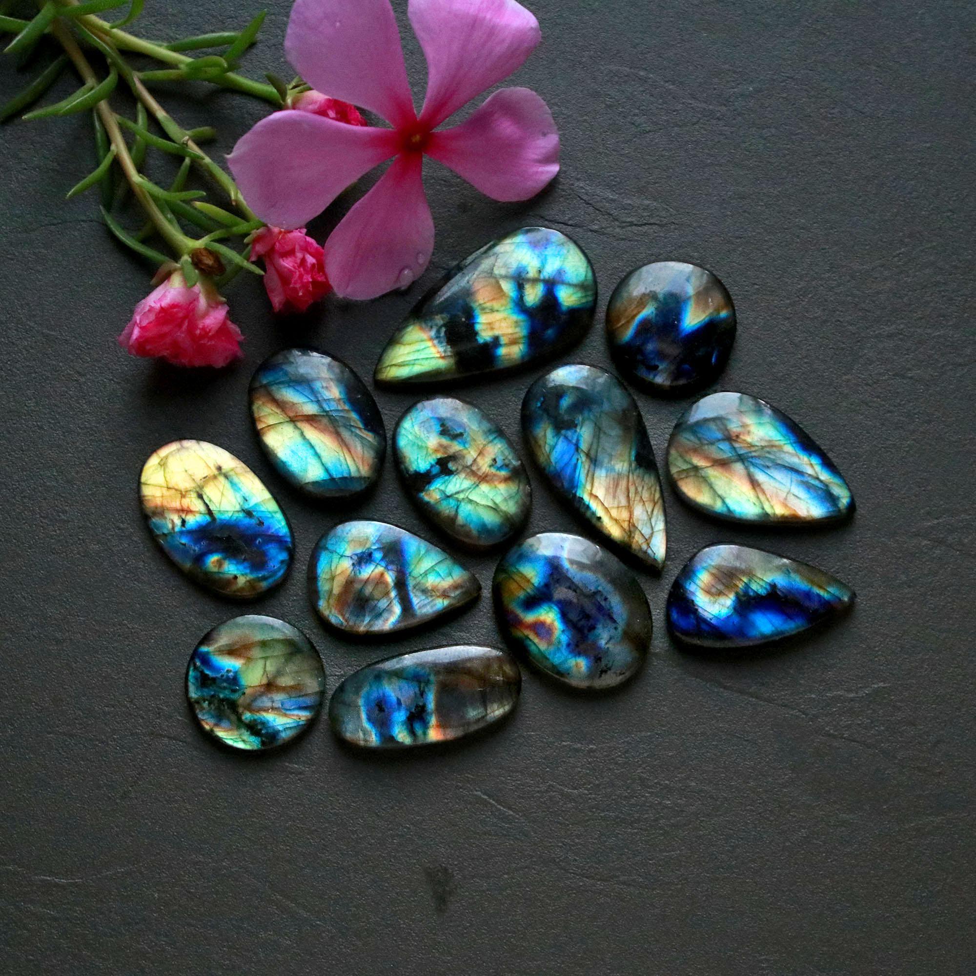 12Pcs 216Ct Natural Labradorite Cabochon Loose Gemstone Lot Jewelry Making Handmade Crystal Craft Supplies 35x19 19x19mm 16493