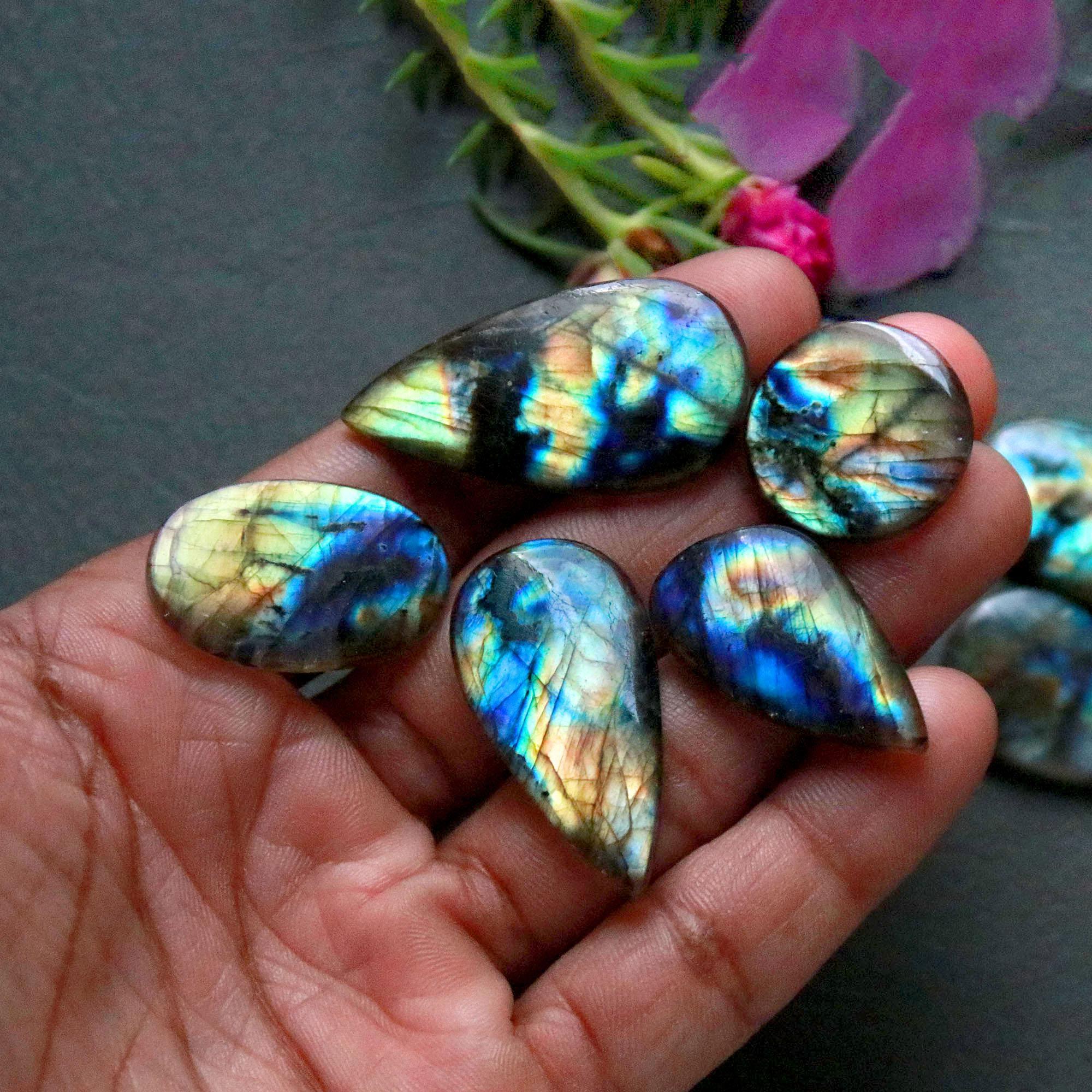 12Pcs 216Ct Natural Labradorite Cabochon Loose Gemstone Lot Jewelry Making Handmade Crystal Craft Supplies 35x19 19x19mm 16493