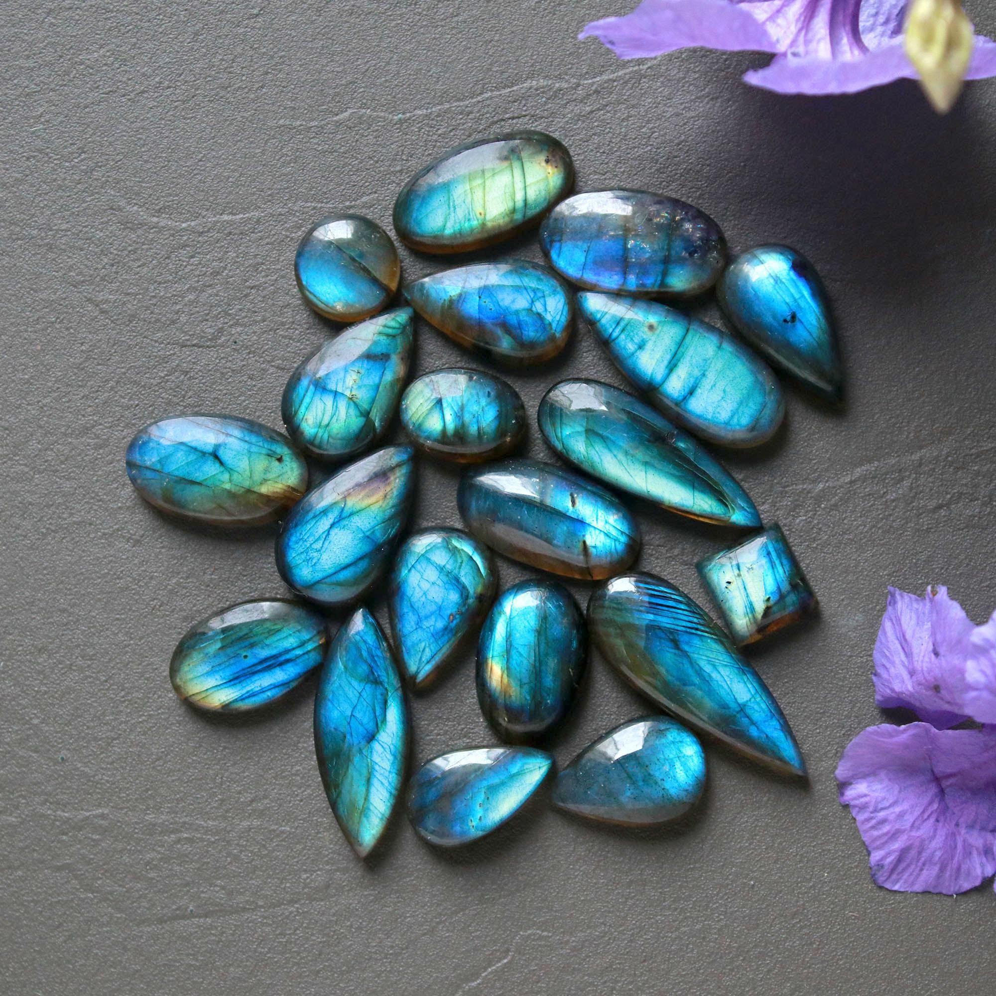 20Pcs 167Ct Natural Labradorite Cabochon Loose Gemstone Lot Jewelry Making Handmade Crystal Craft Supplies 26x10 8x8mm 16494