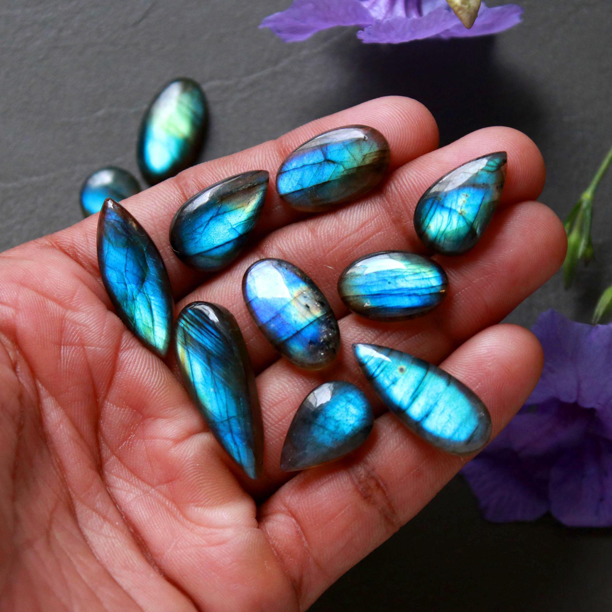 20Pcs 167Ct Natural Labradorite Cabochon Loose Gemstone Lot Jewelry Making Handmade Crystal Craft Supplies 26x10 8x8mm 16494