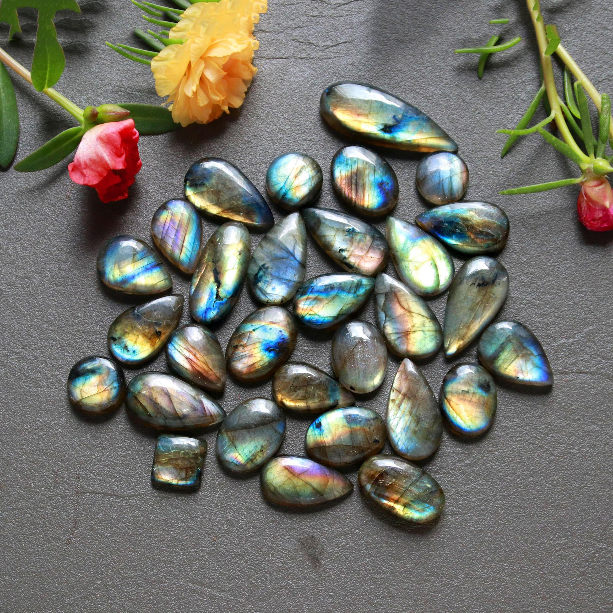 30Pcs 217Ct Natural Labradorite Cabochon Loose Gemstone Lot Jewelry Making Handmade Crystal Craft Supplies 29x10 9x9mm 16495
