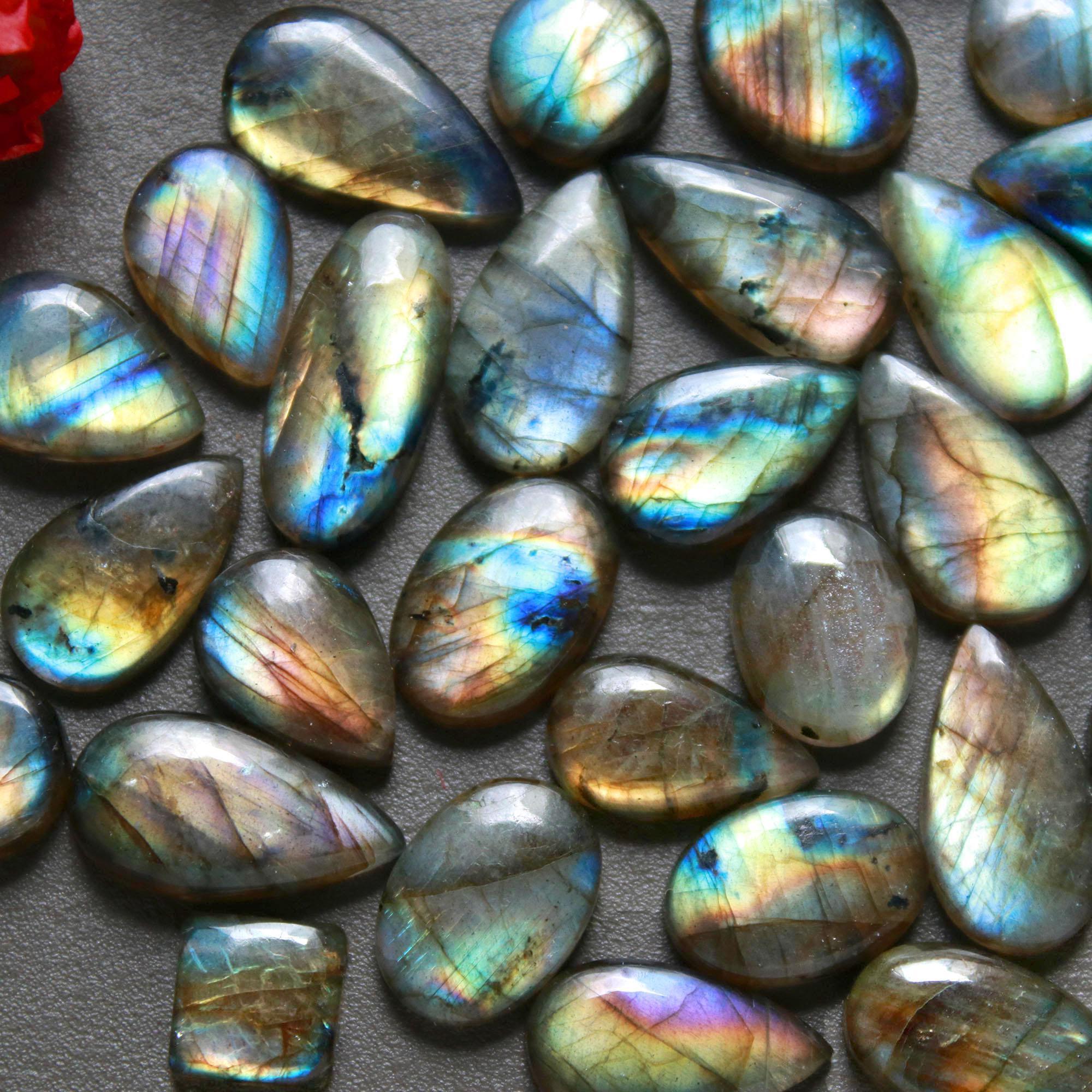 30Pcs 217Ct Natural Labradorite Cabochon Loose Gemstone Lot Jewelry Making Handmade Crystal Craft Supplies 29x10 9x9mm 16495