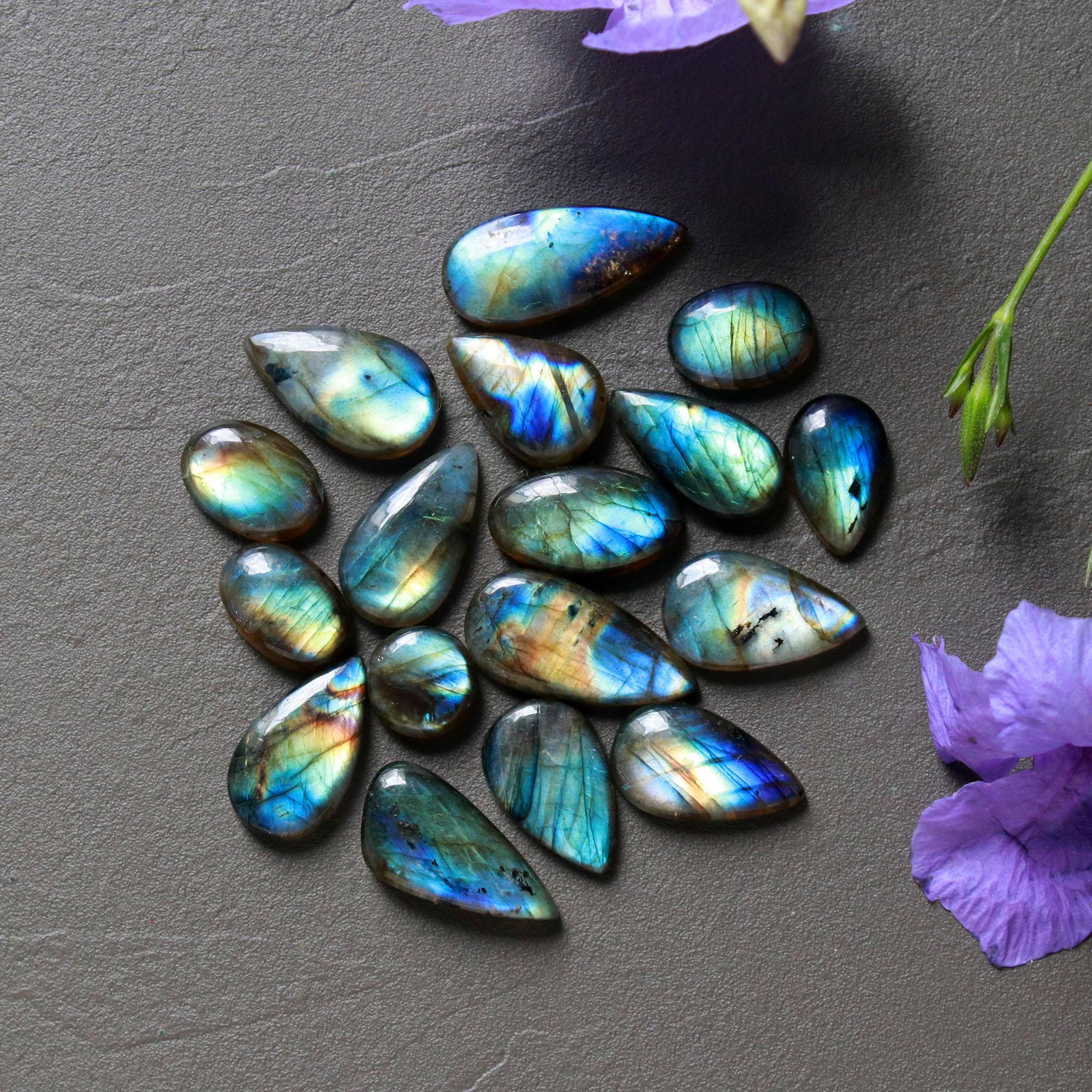 17Pcs 135Ct Natural Labradorite Cabochon Loose Gemstone Lot Jewelry Making Handmade Crystal Craft Supplies 23x10 9x9mm 16496