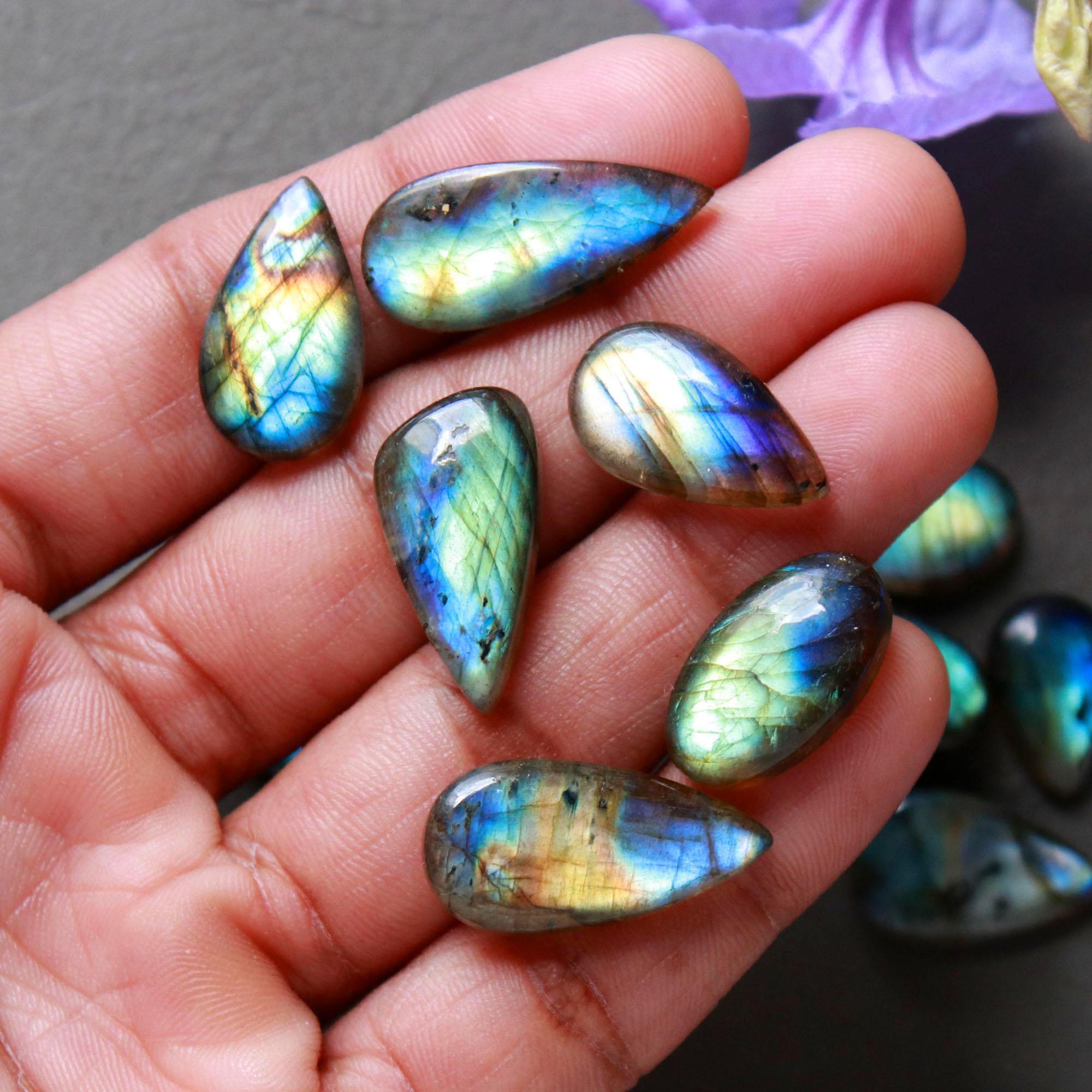 17Pcs 135Ct Natural Labradorite Cabochon Loose Gemstone Lot Jewelry Making Handmade Crystal Craft Supplies 23x10 9x9mm 16496