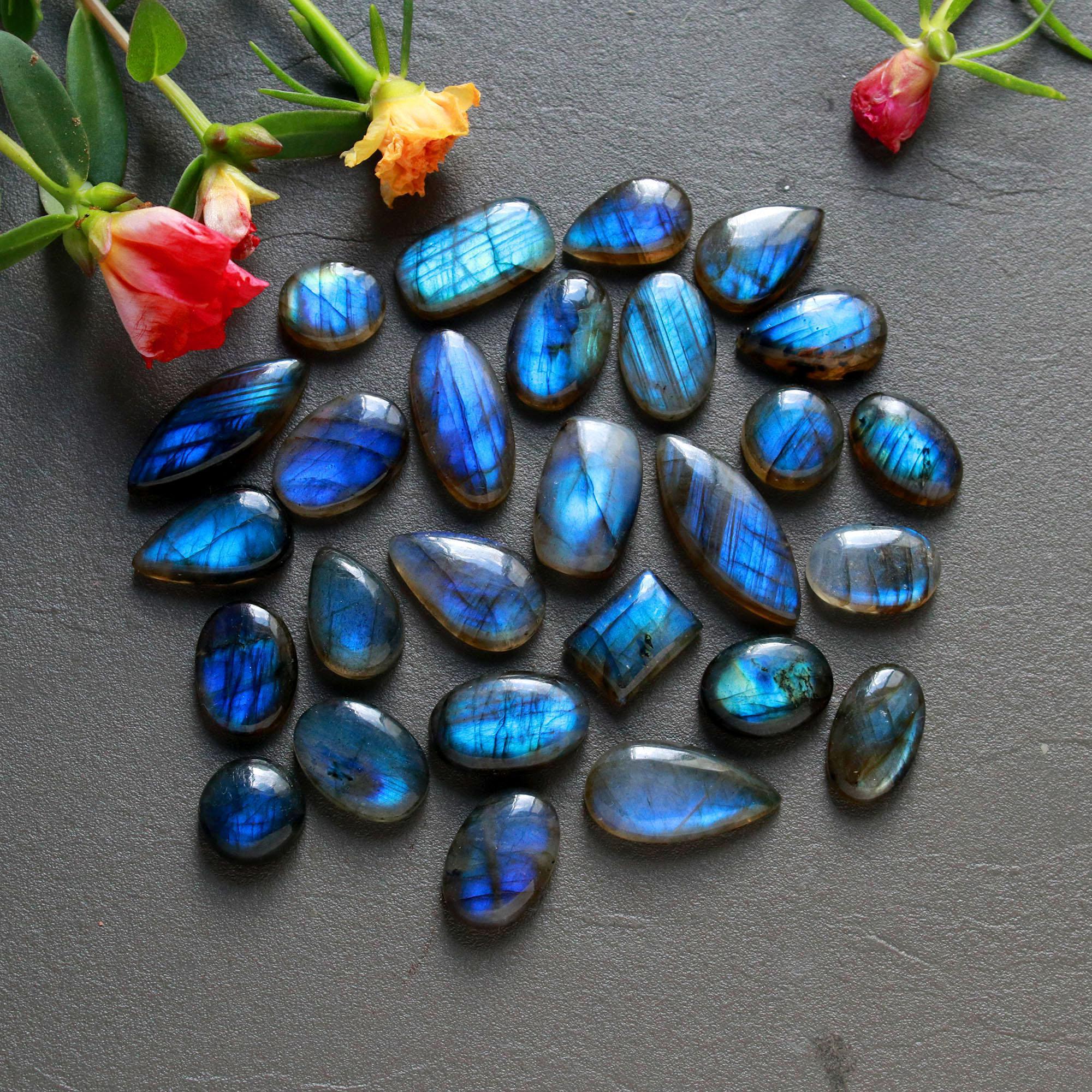 28Pcs 214Ct Natural Labradorite Cabochon Loose Gemstone Lot Jewelry Making Handmade Crystal Craft Supplies 25x9 10x10mm 16497