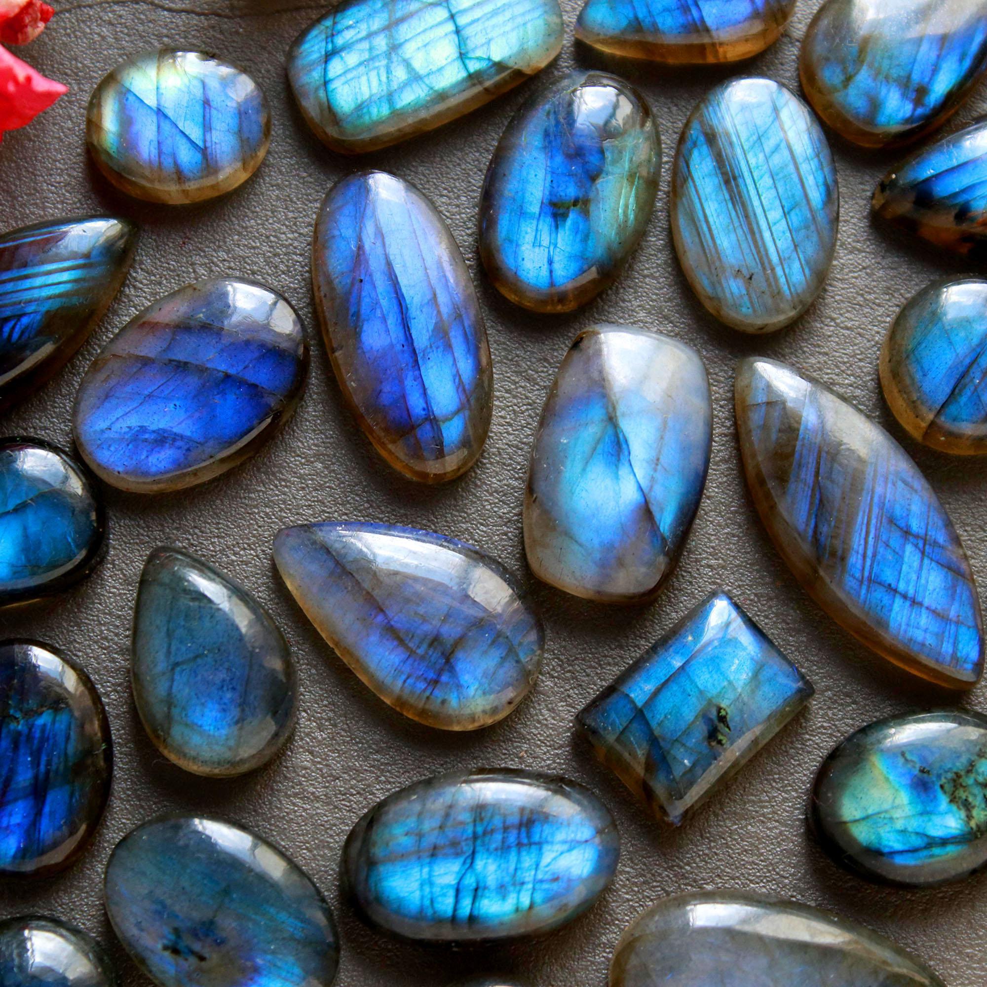 28Pcs 214Ct Natural Labradorite Cabochon Loose Gemstone Lot Jewelry Making Handmade Crystal Craft Supplies 25x9 10x10mm 16497