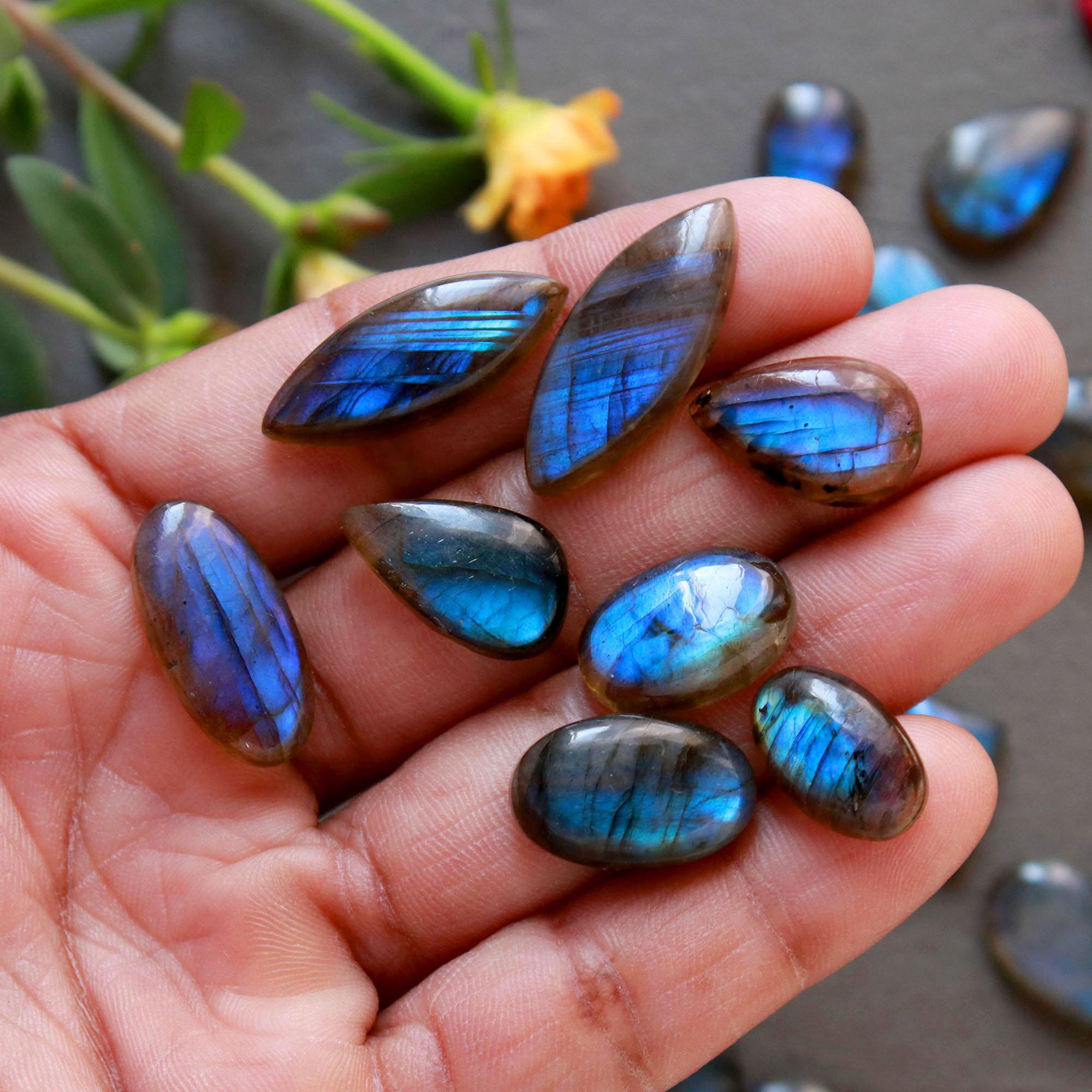 28Pcs 214Ct Natural Labradorite Cabochon Loose Gemstone Lot Jewelry Making Handmade Crystal Craft Supplies 25x9 10x10mm 16497