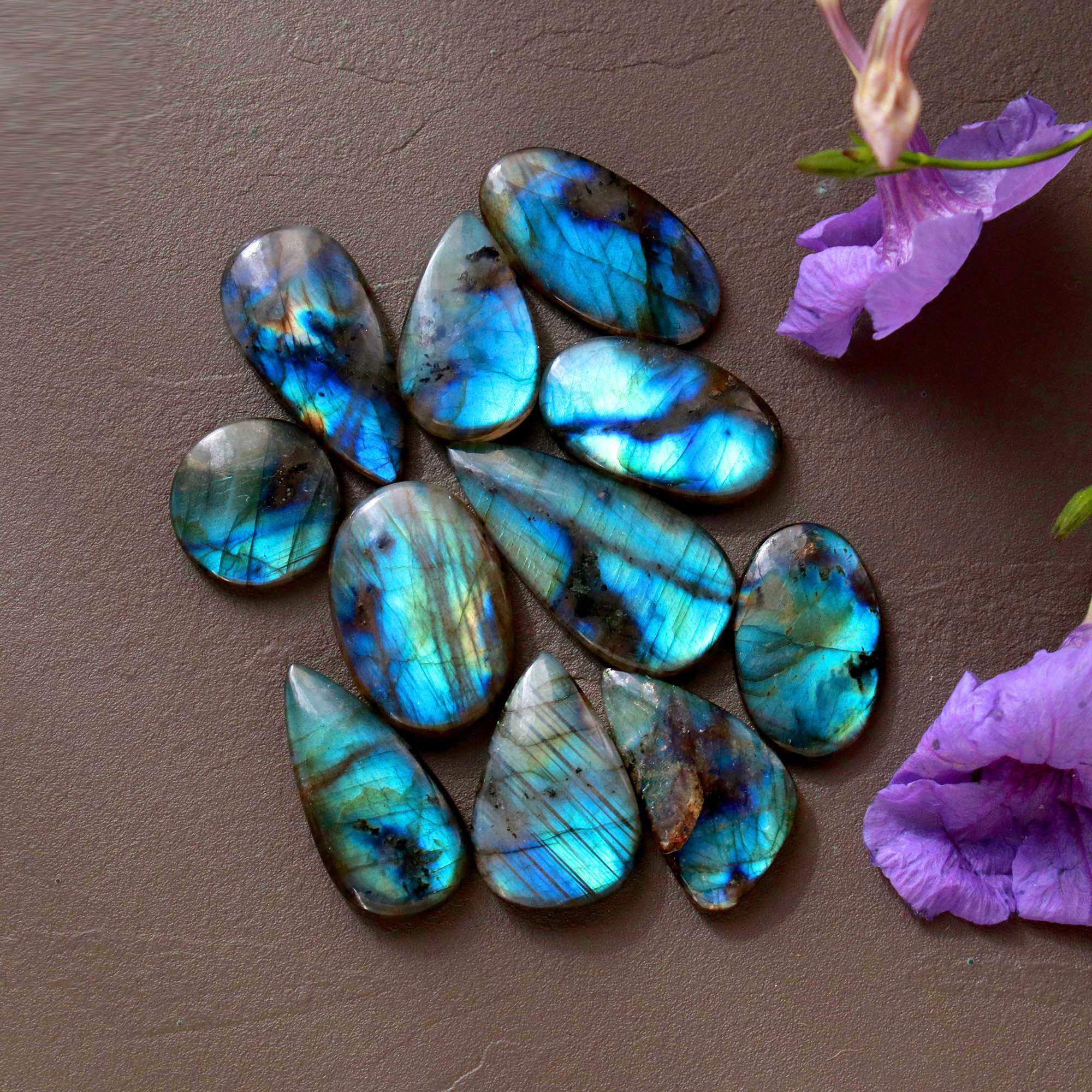 11Pcs 226Ct Natural Labradorite Cabochon Loose Gemstone Lot Jewelry Making Handmade Crystal Craft Supplies 36x16 17x17mm 16498