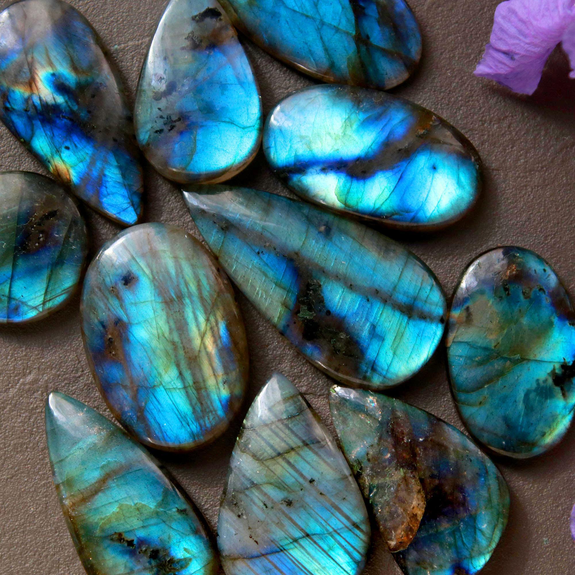 11Pcs 226Ct Natural Labradorite Cabochon Loose Gemstone Lot Jewelry Making Handmade Crystal Craft Supplies 36x16 17x17mm 16498