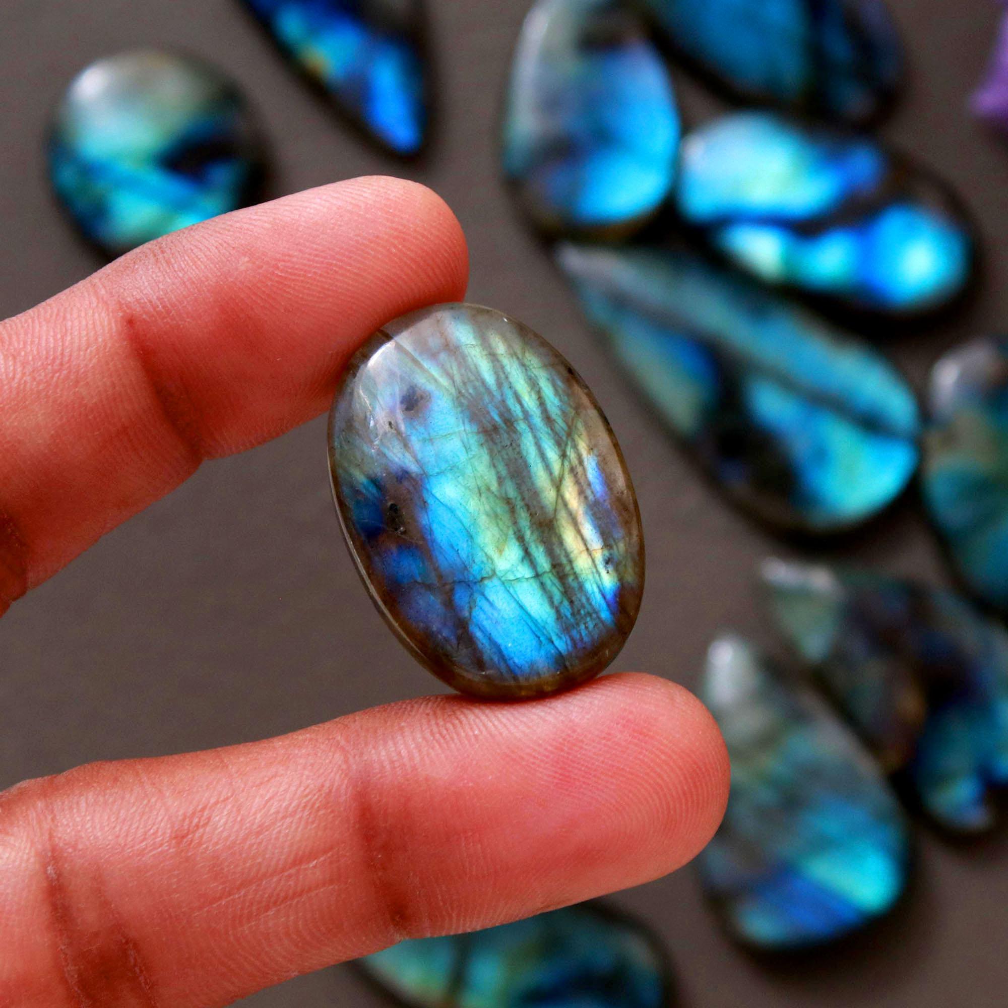 11Pcs 226Ct Natural Labradorite Cabochon Loose Gemstone Lot Jewelry Making Handmade Crystal Craft Supplies 36x16 17x17mm 16498
