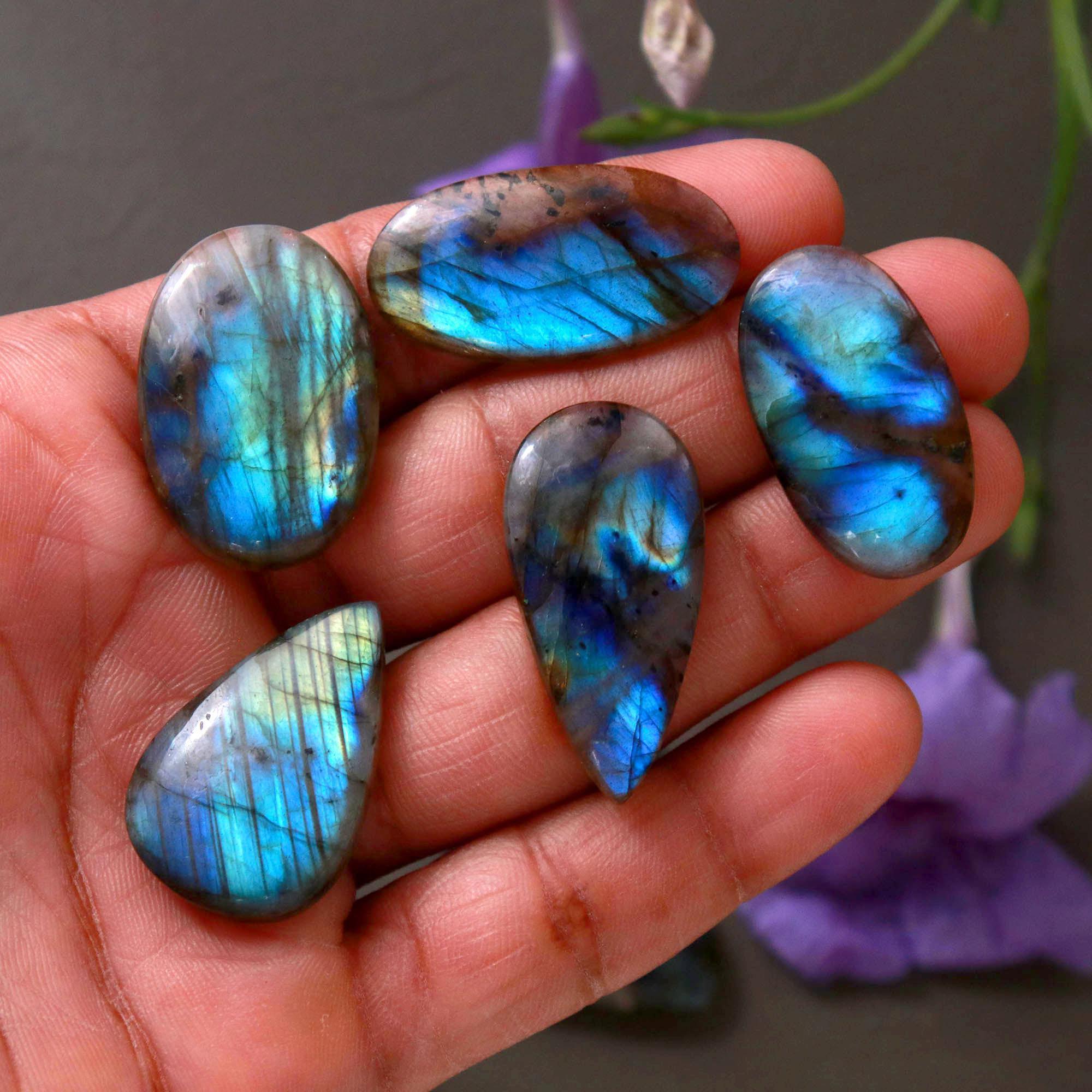 11Pcs 226Ct Natural Labradorite Cabochon Loose Gemstone Lot Jewelry Making Handmade Crystal Craft Supplies 36x16 17x17mm 16498
