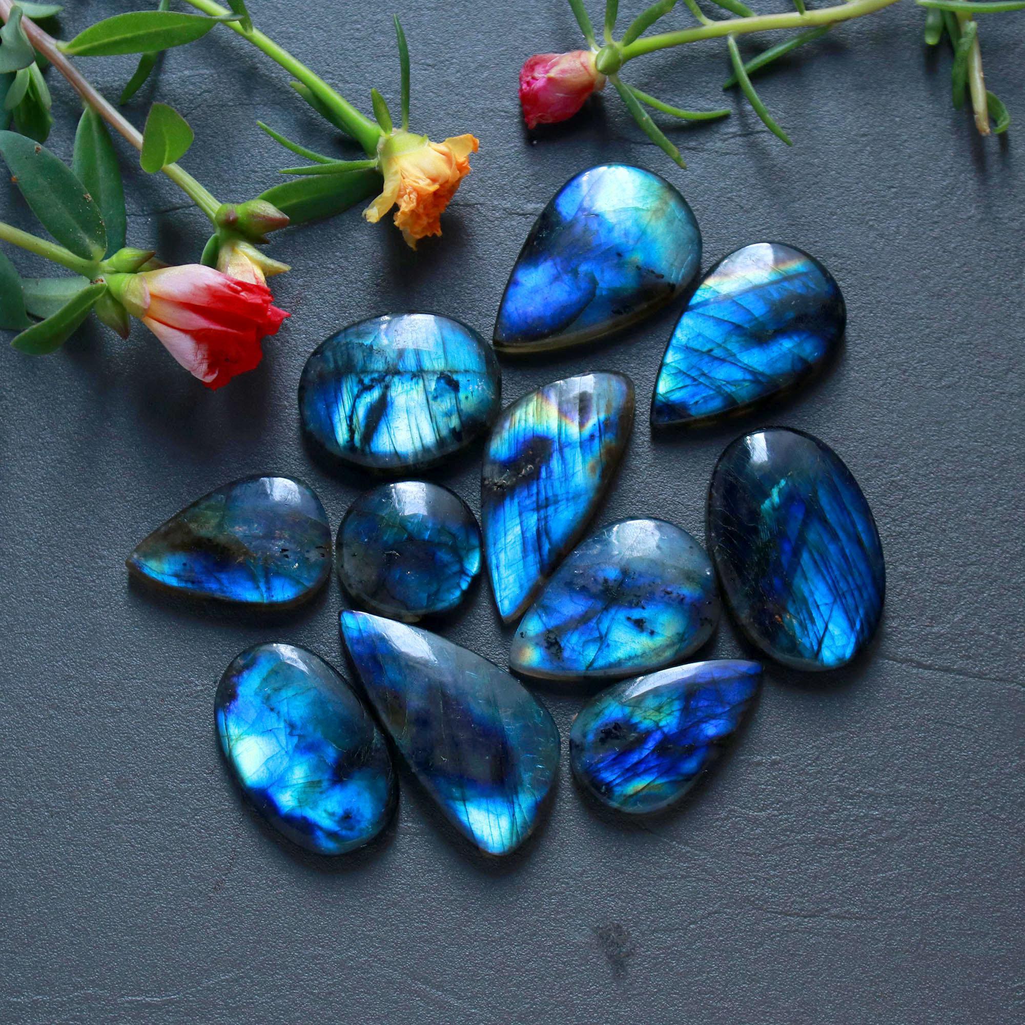 11Pcs 245Ct Natural Labradorite Cabochon Loose Gemstone Lot Jewelry Making Handmade Crystal Craft Supplies 35x15 16x16mm 16499