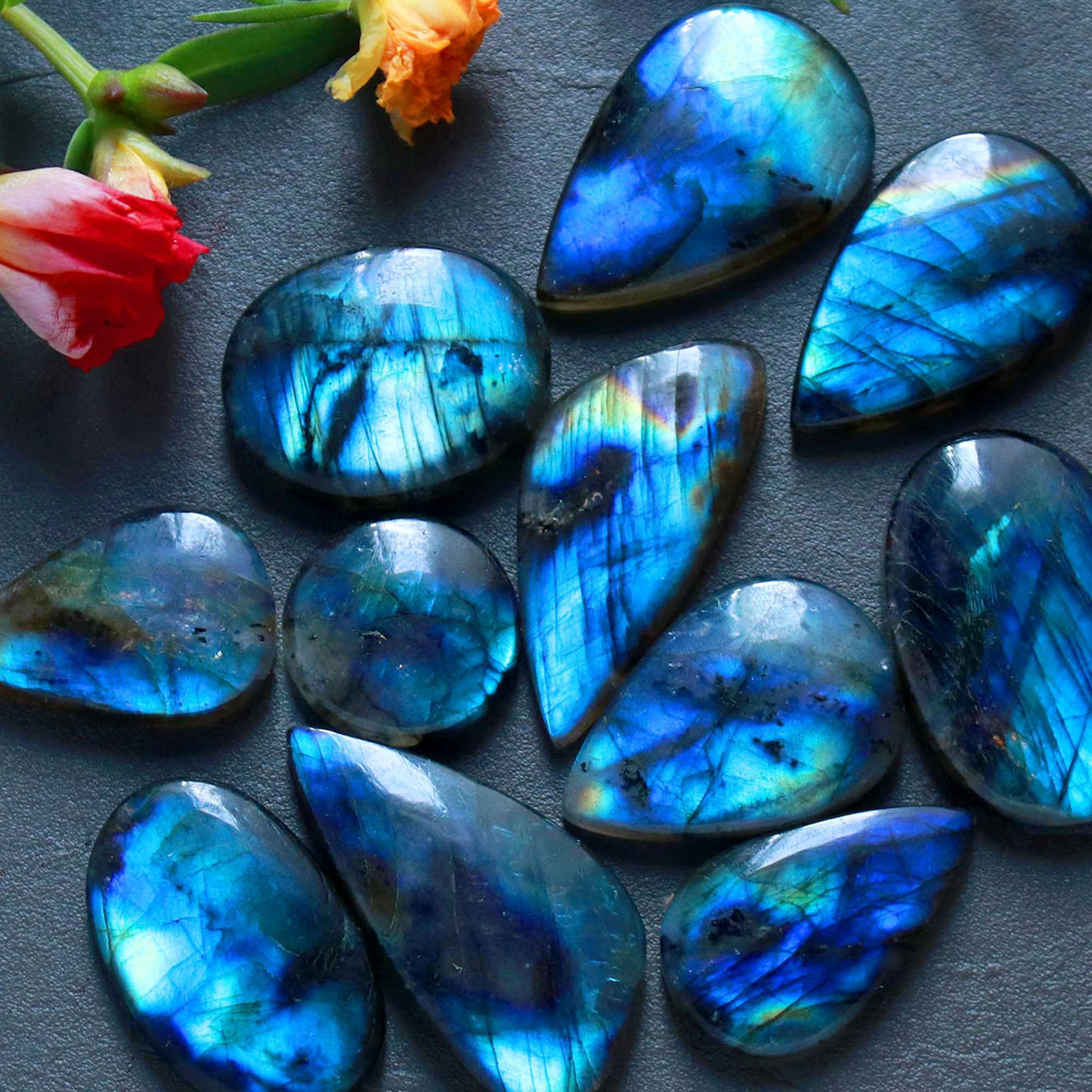 11Pcs 245Ct Natural Labradorite Cabochon Loose Gemstone Lot Jewelry Making Handmade Crystal Craft Supplies 35x15 16x16mm 16499