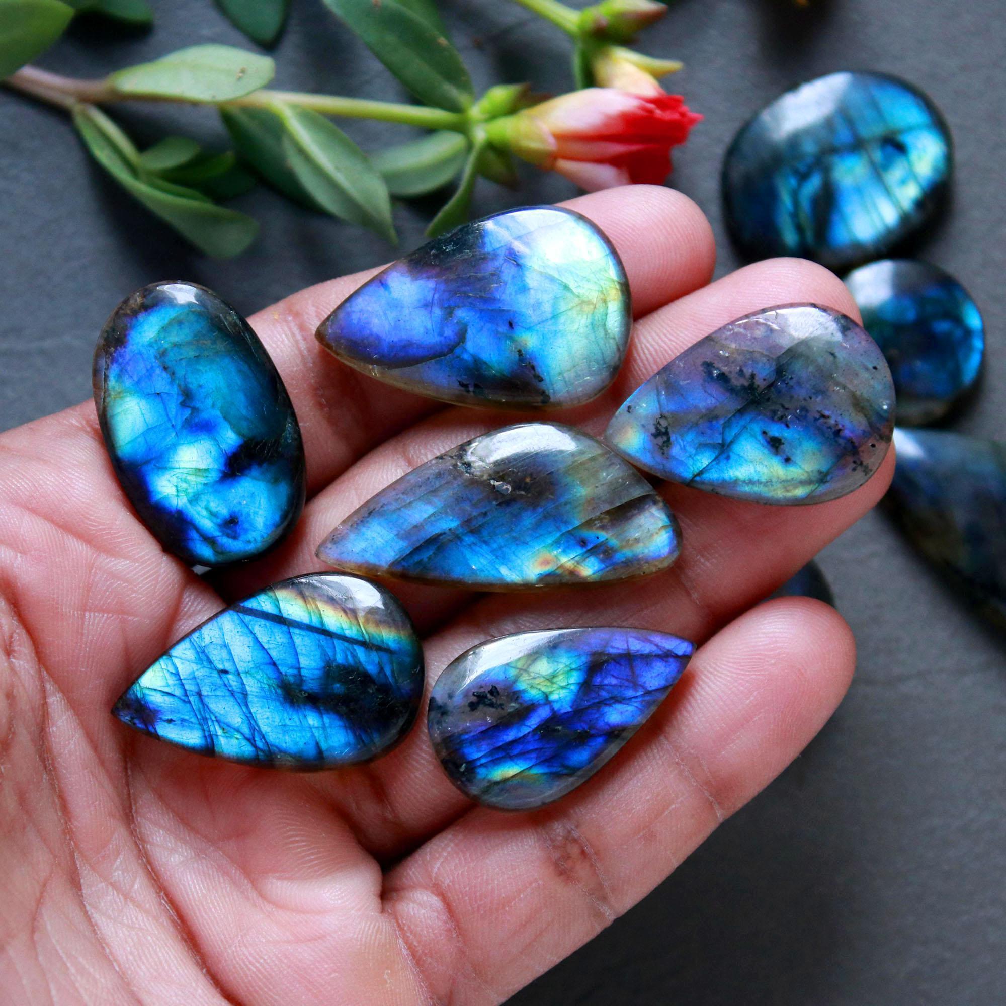 11Pcs 245Ct Natural Labradorite Cabochon Loose Gemstone Lot Jewelry Making Handmade Crystal Craft Supplies 35x15 16x16mm 16499