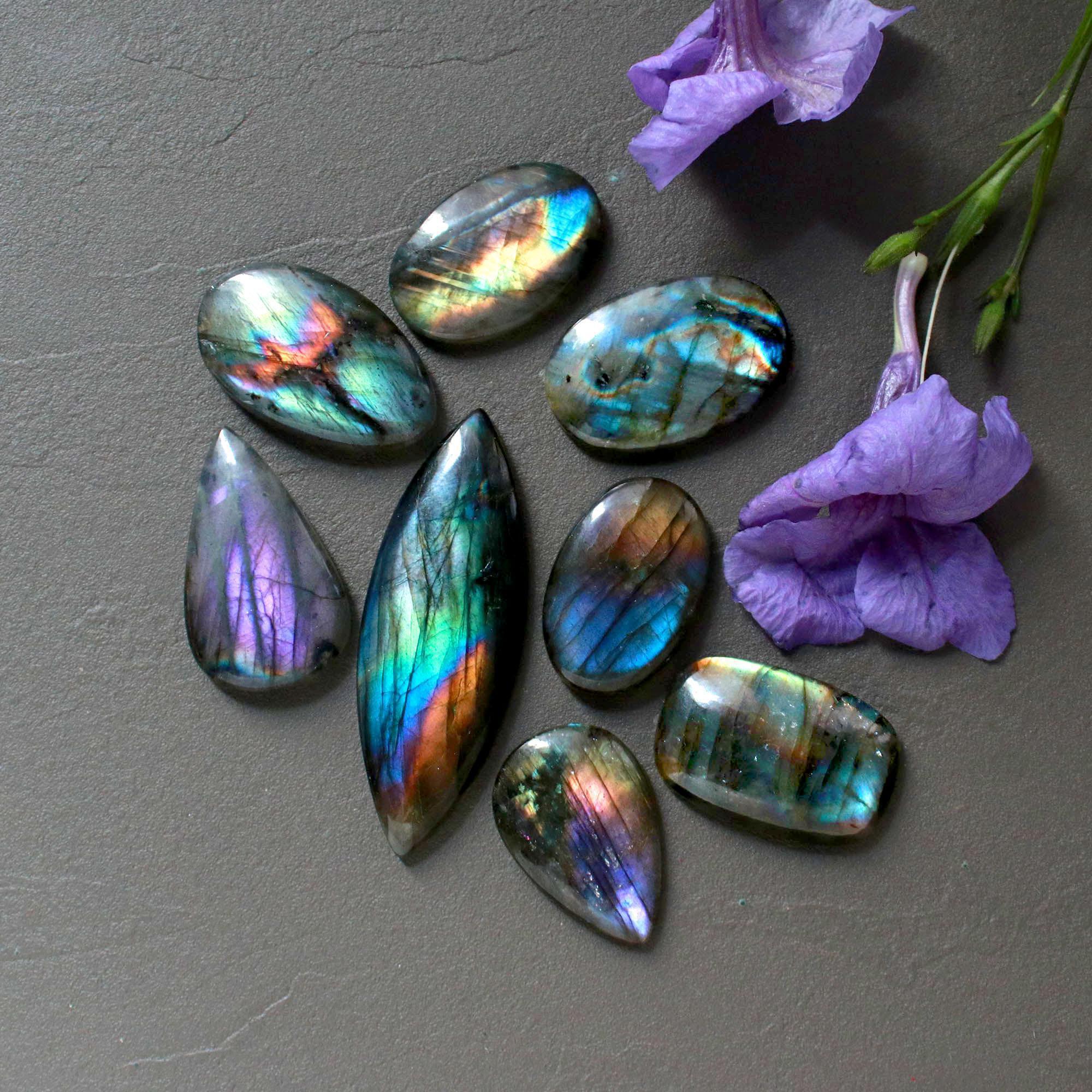 8Pcs 230Ct Natural Labradorite Cabochon Loose Gemstone Lot Jewelry Making Handmade Crystal Craft Supplies 64x15 26x17mm 16500
