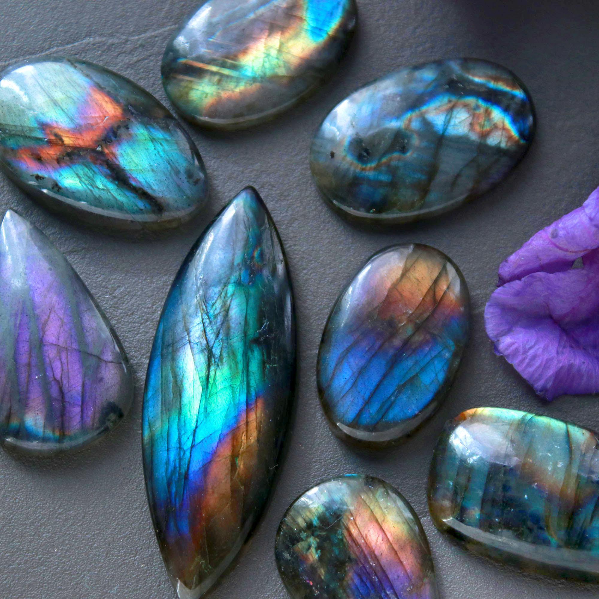 8Pcs 230Ct Natural Labradorite Cabochon Loose Gemstone Lot Jewelry Making Handmade Crystal Craft Supplies 64x15 26x17mm 16500