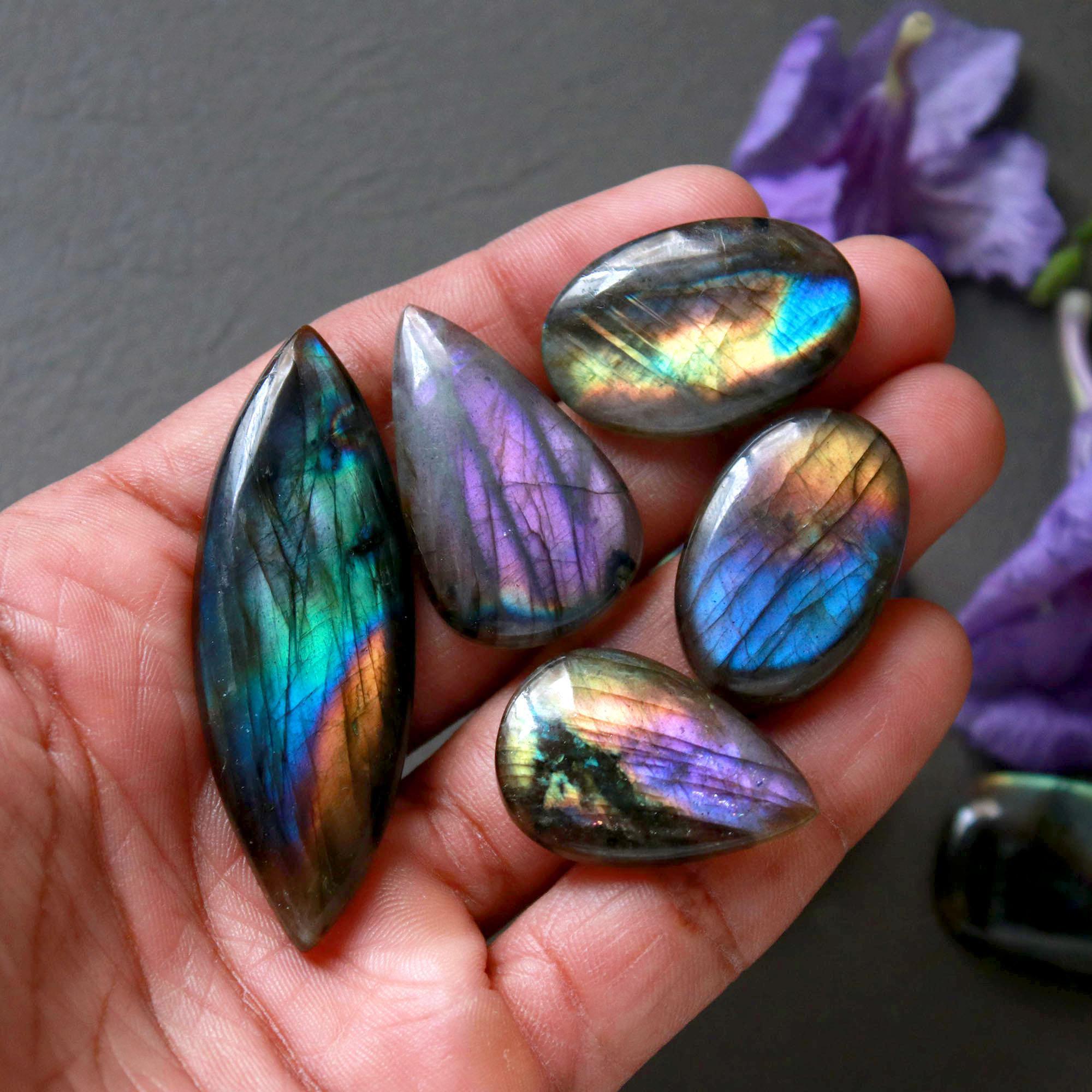 8Pcs 230Ct Natural Labradorite Cabochon Loose Gemstone Lot Jewelry Making Handmade Crystal Craft Supplies 64x15 26x17mm 16500