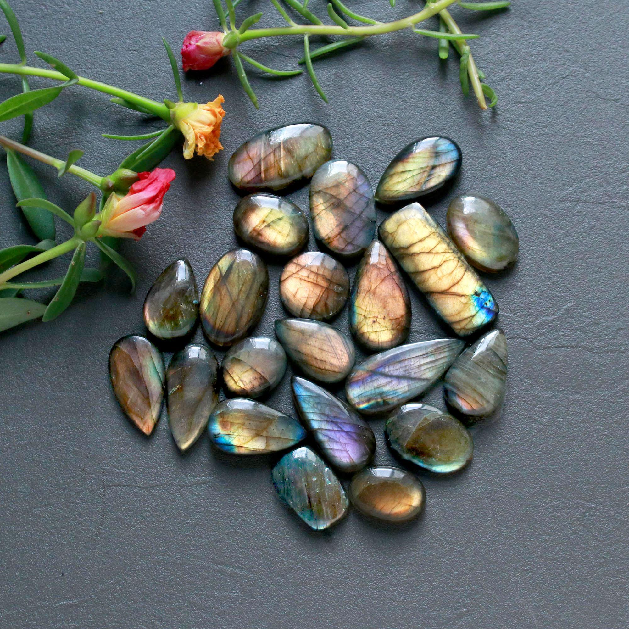 21Pcs 251Ct Natural Labradorite Cabochon Loose Gemstone Lot Jewelry Making Handmade Crystal Craft Supplies 30x10 13x10mm 16501
