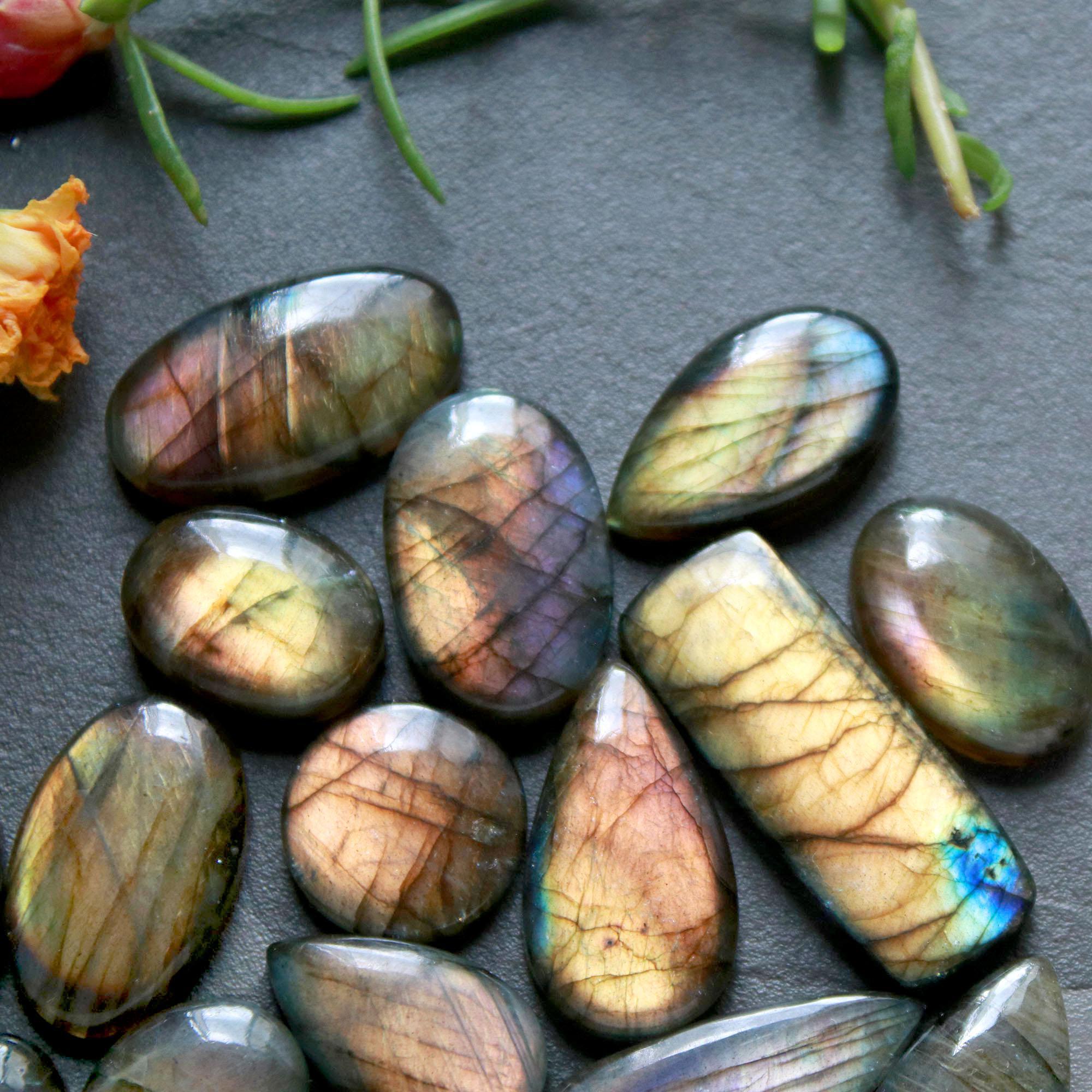 21Pcs 251Ct Natural Labradorite Cabochon Loose Gemstone Lot Jewelry Making Handmade Crystal Craft Supplies 30x10 13x10mm 16501