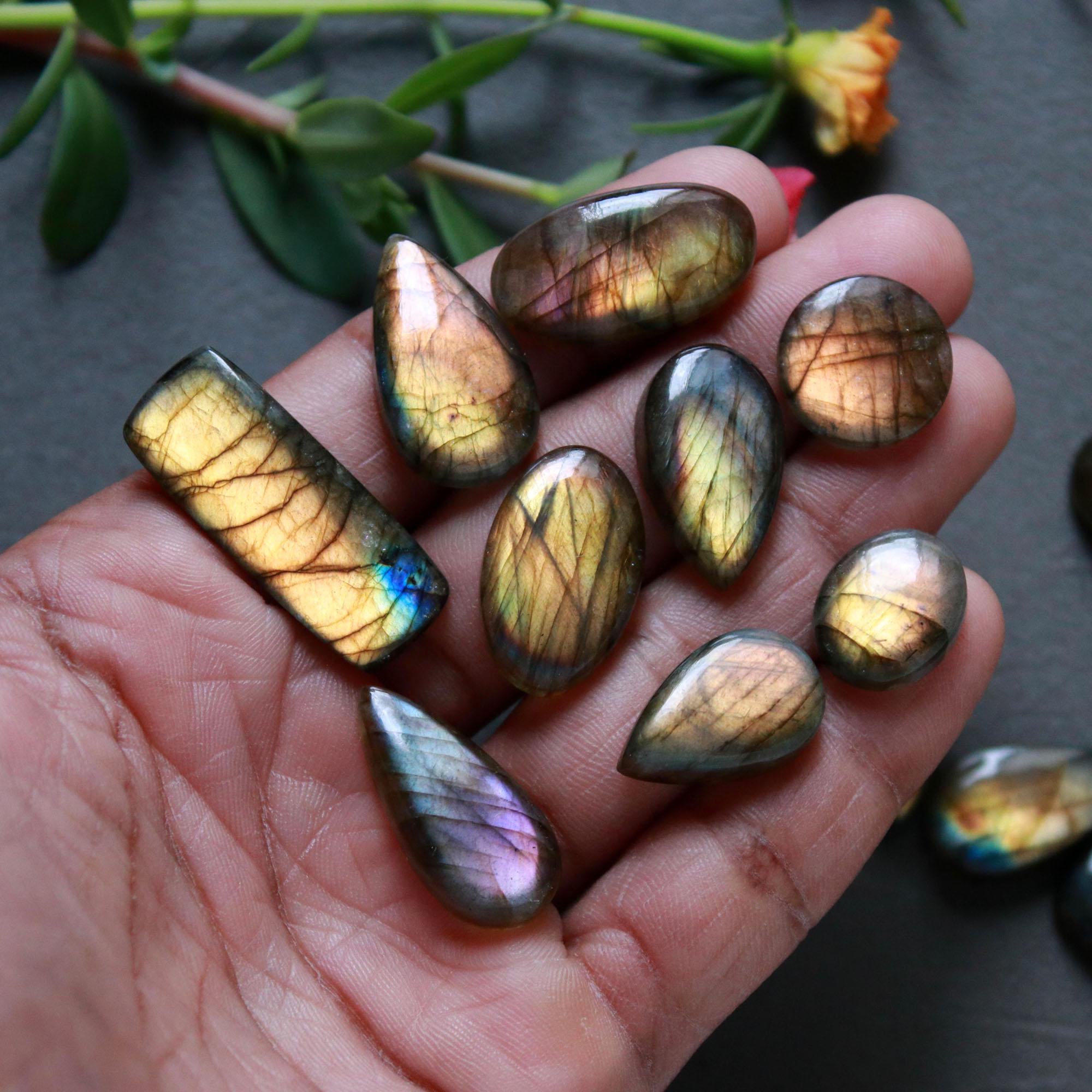 21Pcs 251Ct Natural Labradorite Cabochon Loose Gemstone Lot Jewelry Making Handmade Crystal Craft Supplies 30x10 13x10mm 16501