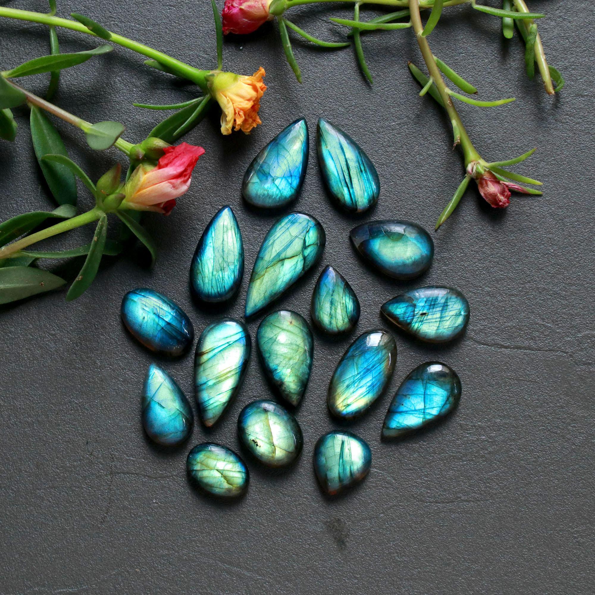 16Pcs 132Ct Natural Labradorite Cabochon Loose Gemstone Lot Jewelry Making Handmade Crystal Craft Supplies 24x10 11x10mm 16502