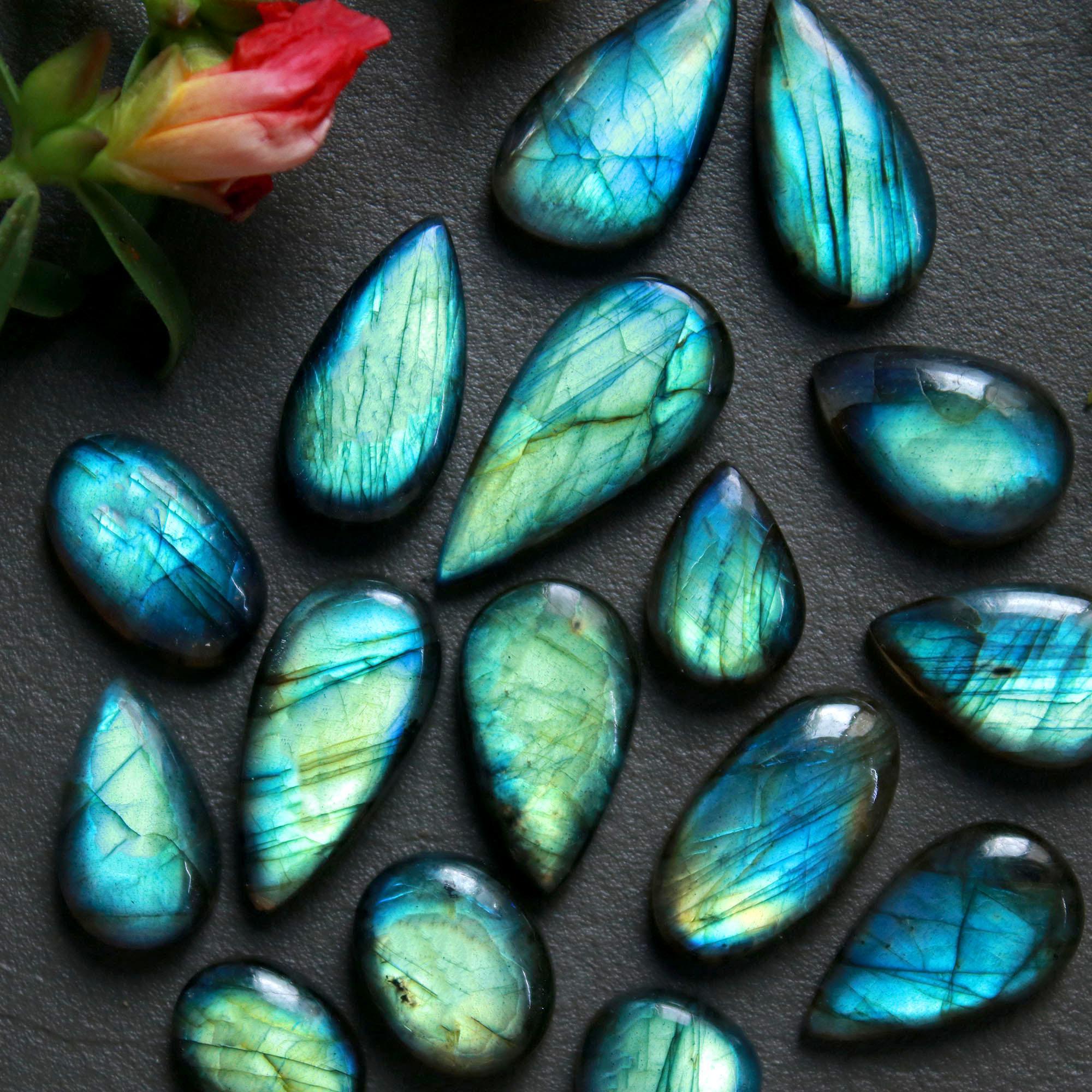 16Pcs 132Ct Natural Labradorite Cabochon Loose Gemstone Lot Jewelry Making Handmade Crystal Craft Supplies 24x10 11x10mm 16502