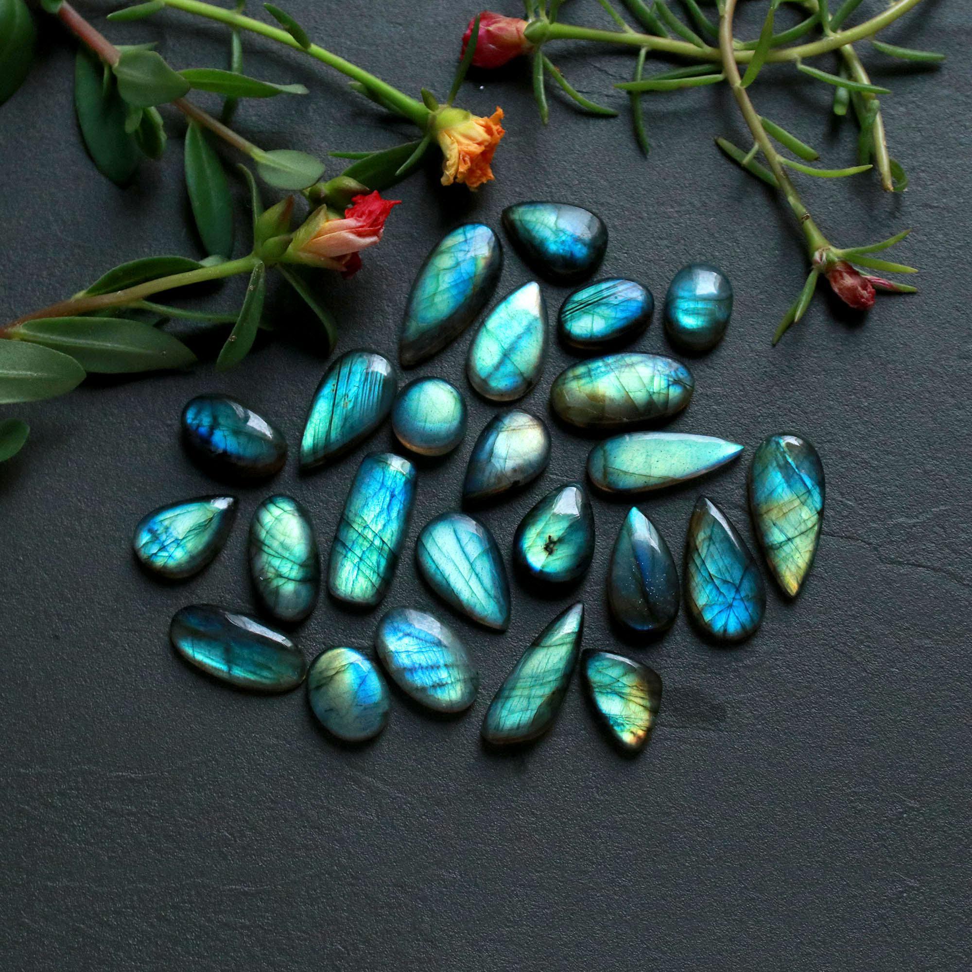 24Pcs 180Ct Natural Labradorite Cabochon Loose Gemstone Lot Jewelry Making Handmade Crystal Craft Supplies 24x10 14x8mm 16503