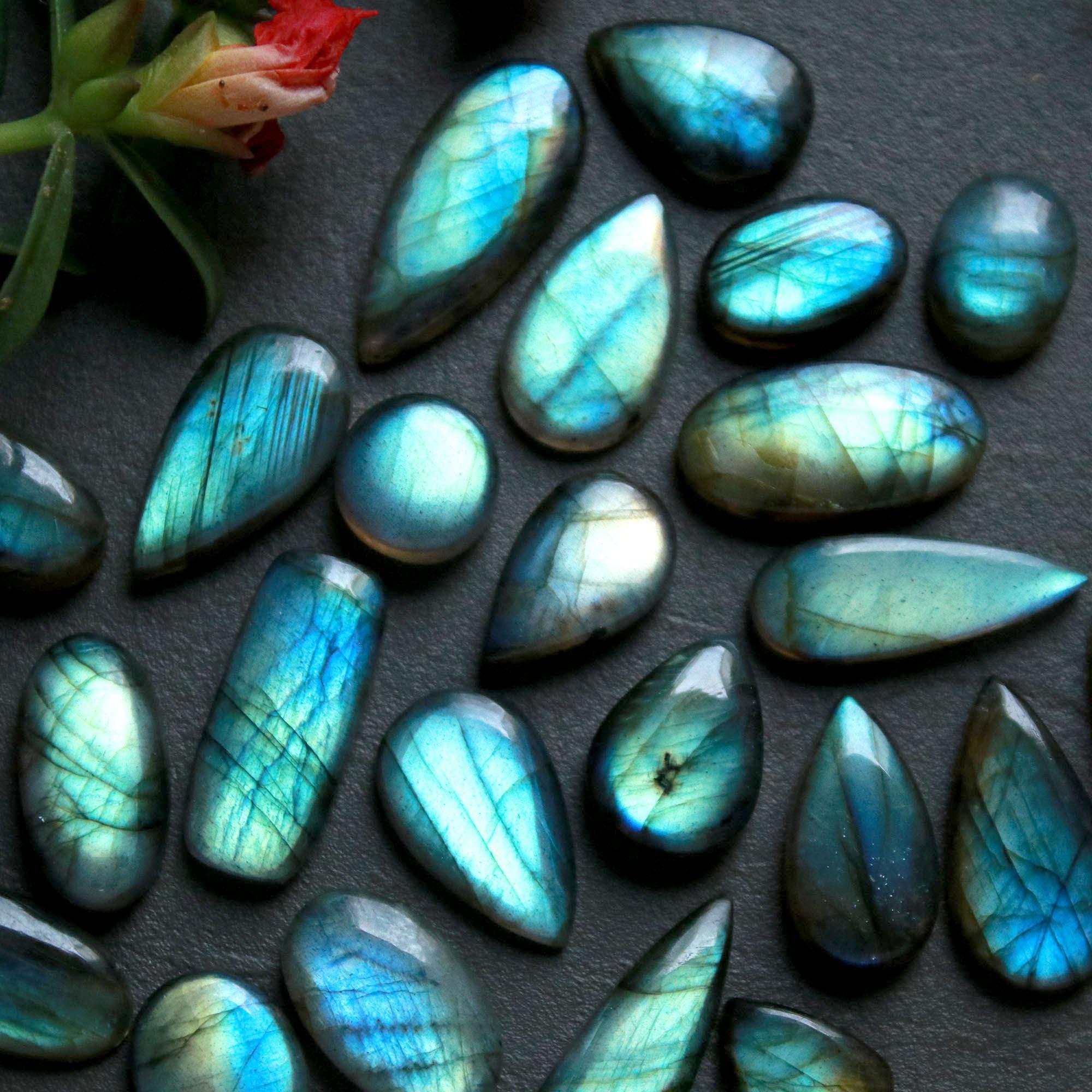 24Pcs 180Ct Natural Labradorite Cabochon Loose Gemstone Lot Jewelry Making Handmade Crystal Craft Supplies 24x10 14x8mm 16503