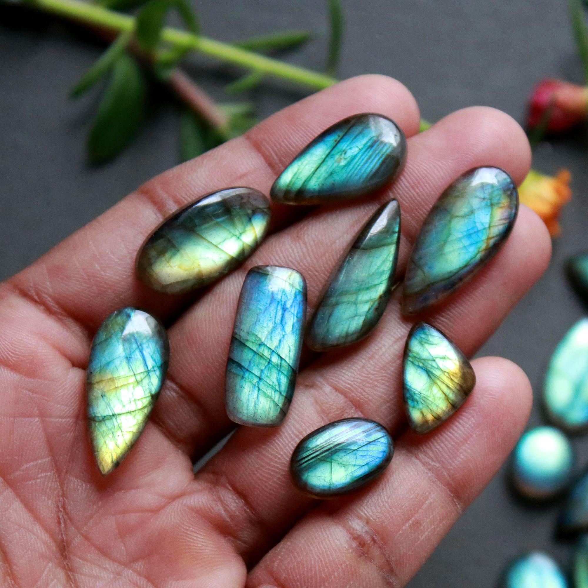 24Pcs 180Ct Natural Labradorite Cabochon Loose Gemstone Lot Jewelry Making Handmade Crystal Craft Supplies 24x10 14x8mm 16503