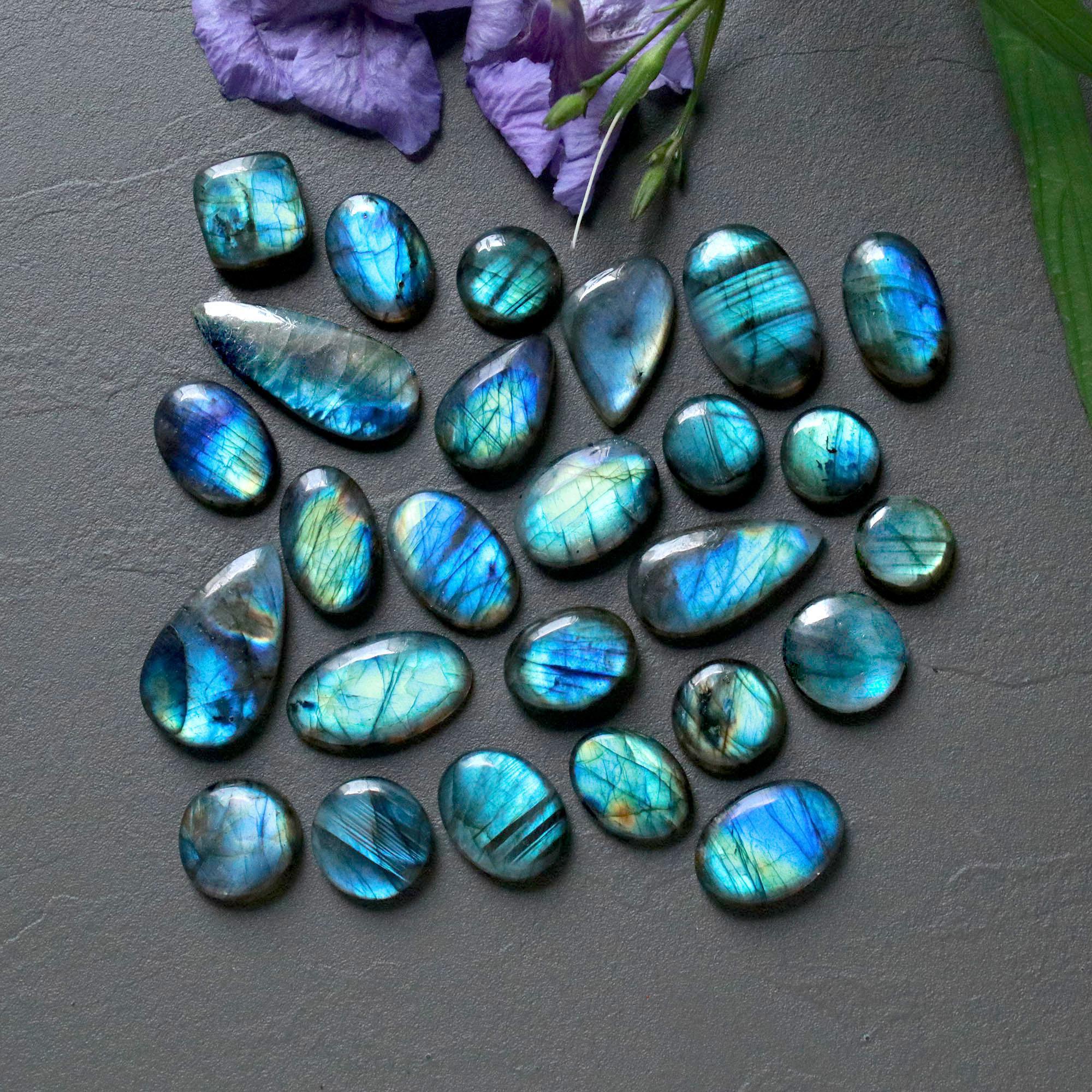 26Pcs 259Ct Natural Labradorite Cabochon Loose Gemstone Lot Jewelry Making Handmade Crystal Craft Supplies 29x10 10x10mm 16504