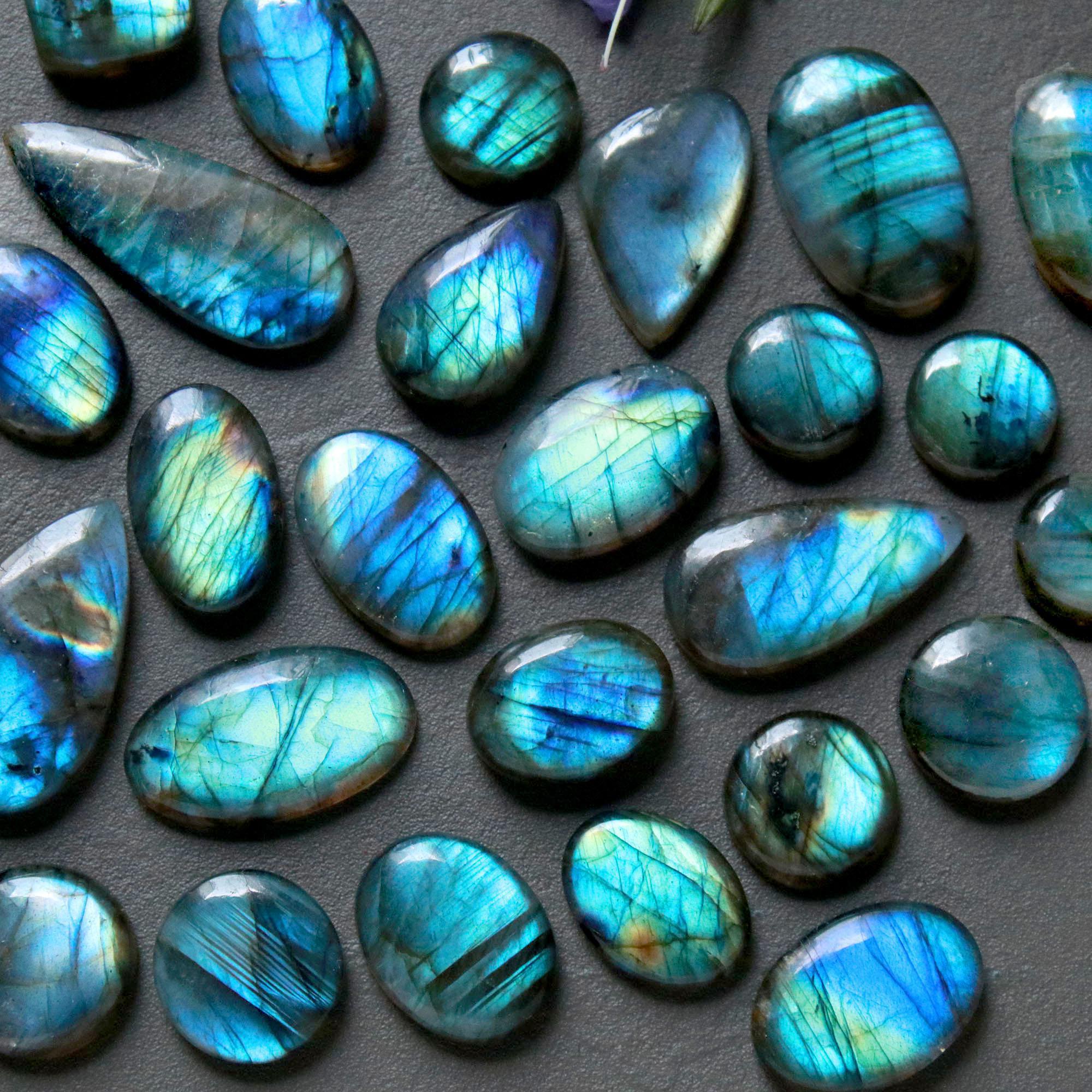 26Pcs 259Ct Natural Labradorite Cabochon Loose Gemstone Lot Jewelry Making Handmade Crystal Craft Supplies 29x10 10x10mm 16504