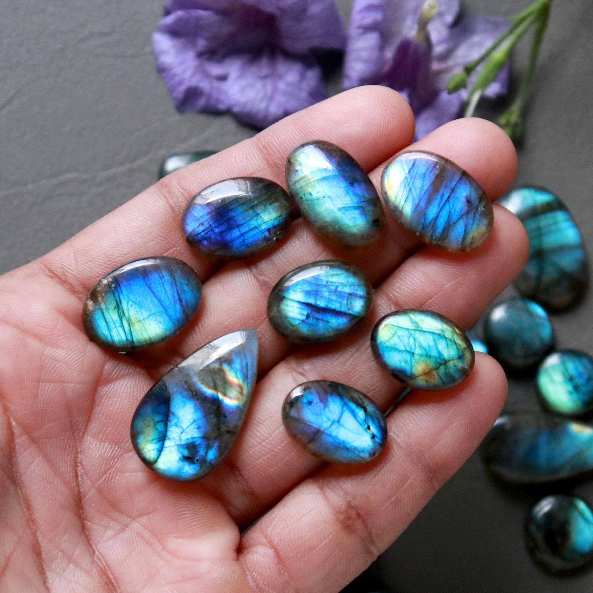 26Pcs 259Ct Natural Labradorite Cabochon Loose Gemstone Lot Jewelry Making Handmade Crystal Craft Supplies 29x10 10x10mm 16504