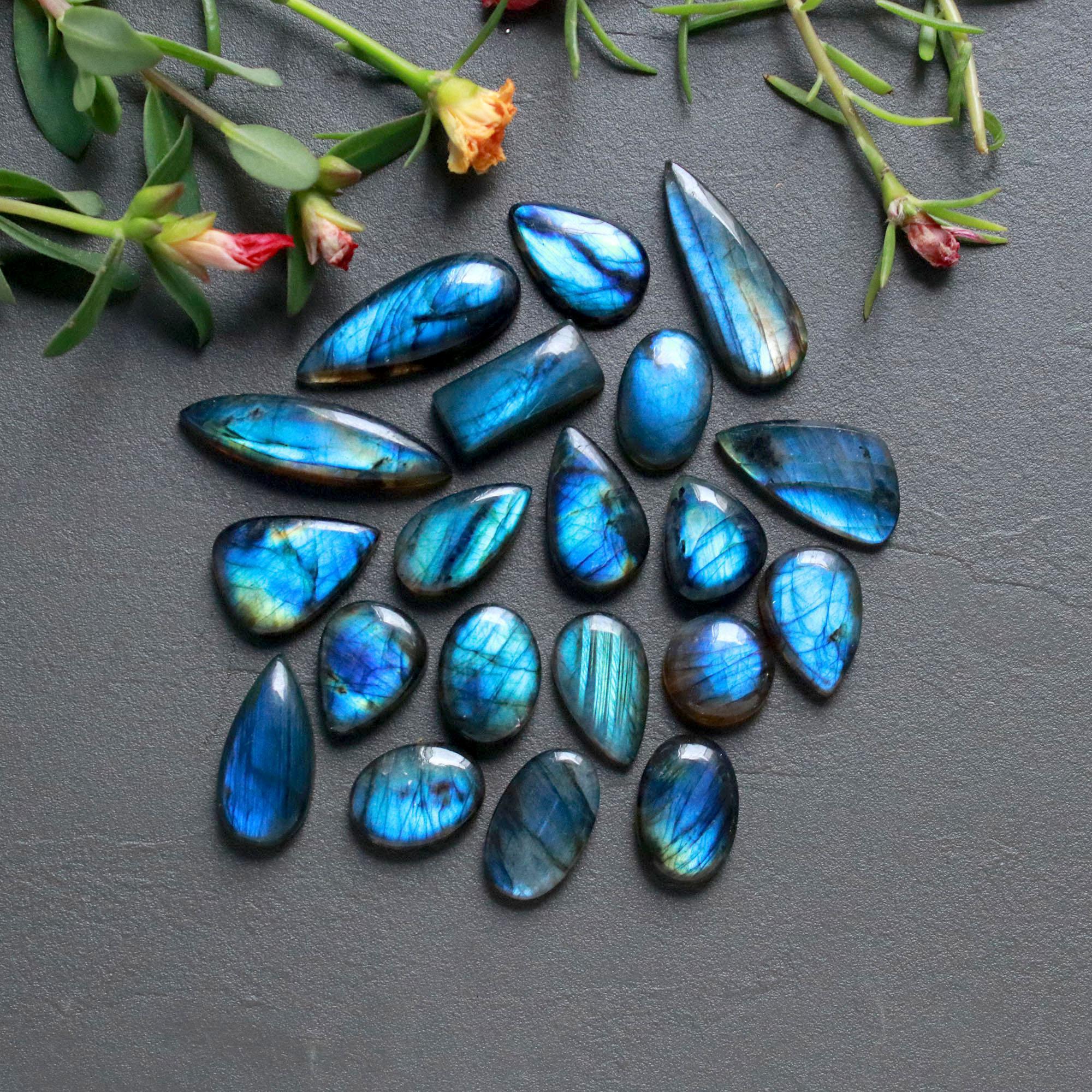 20Pcs 240Ct Natural Labradorite Cabochon Loose Gemstone Lot Jewelry Making Handmade Crystal Craft Supplies 35x10 13x13mm 16505