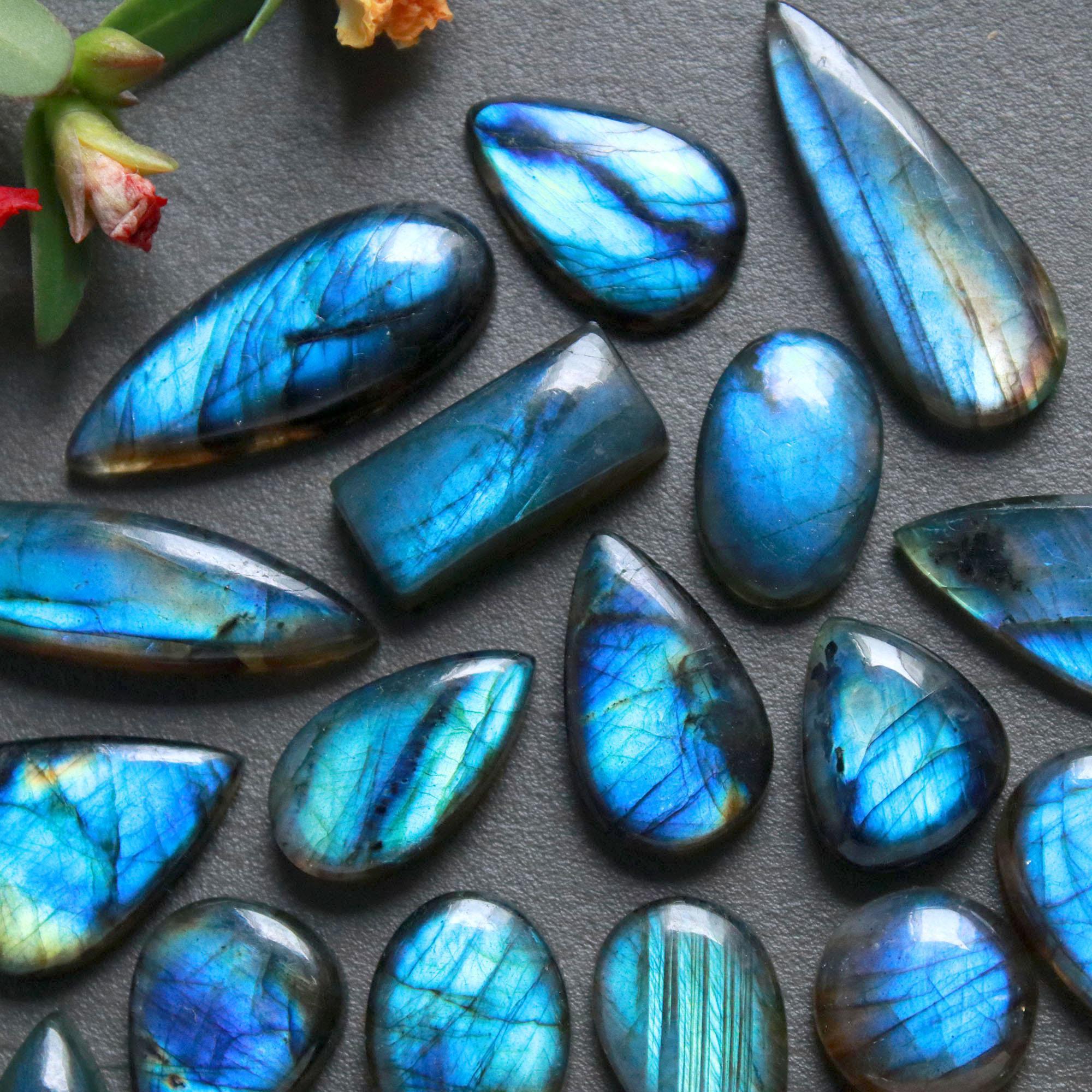20Pcs 240Ct Natural Labradorite Cabochon Loose Gemstone Lot Jewelry Making Handmade Crystal Craft Supplies 35x10 13x13mm 16505