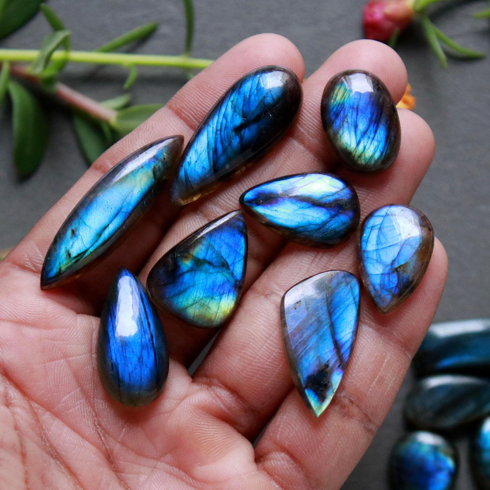 20Pcs 240Ct Natural Labradorite Cabochon Loose Gemstone Lot Jewelry Making Handmade Crystal Craft Supplies 35x10 13x13mm 16505