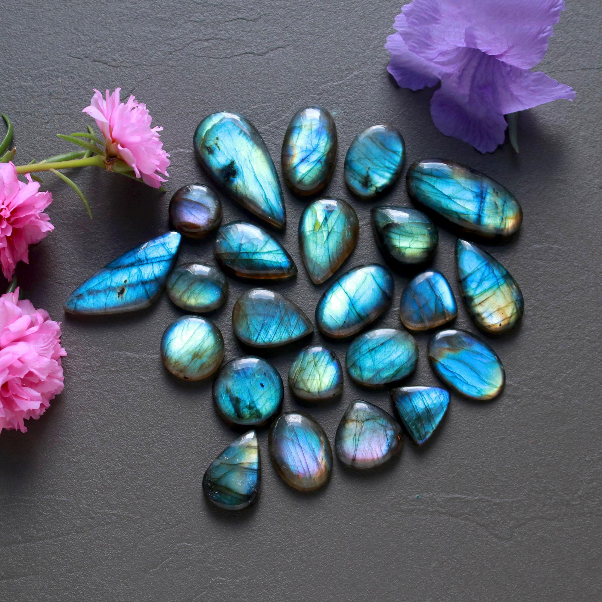 23Pcs 224Ct Natural Labradorite Cabochon Loose Gemstone Lot Jewelry Making Handmade Crystal Craft Supplies 30x14 13x10mm 16506
