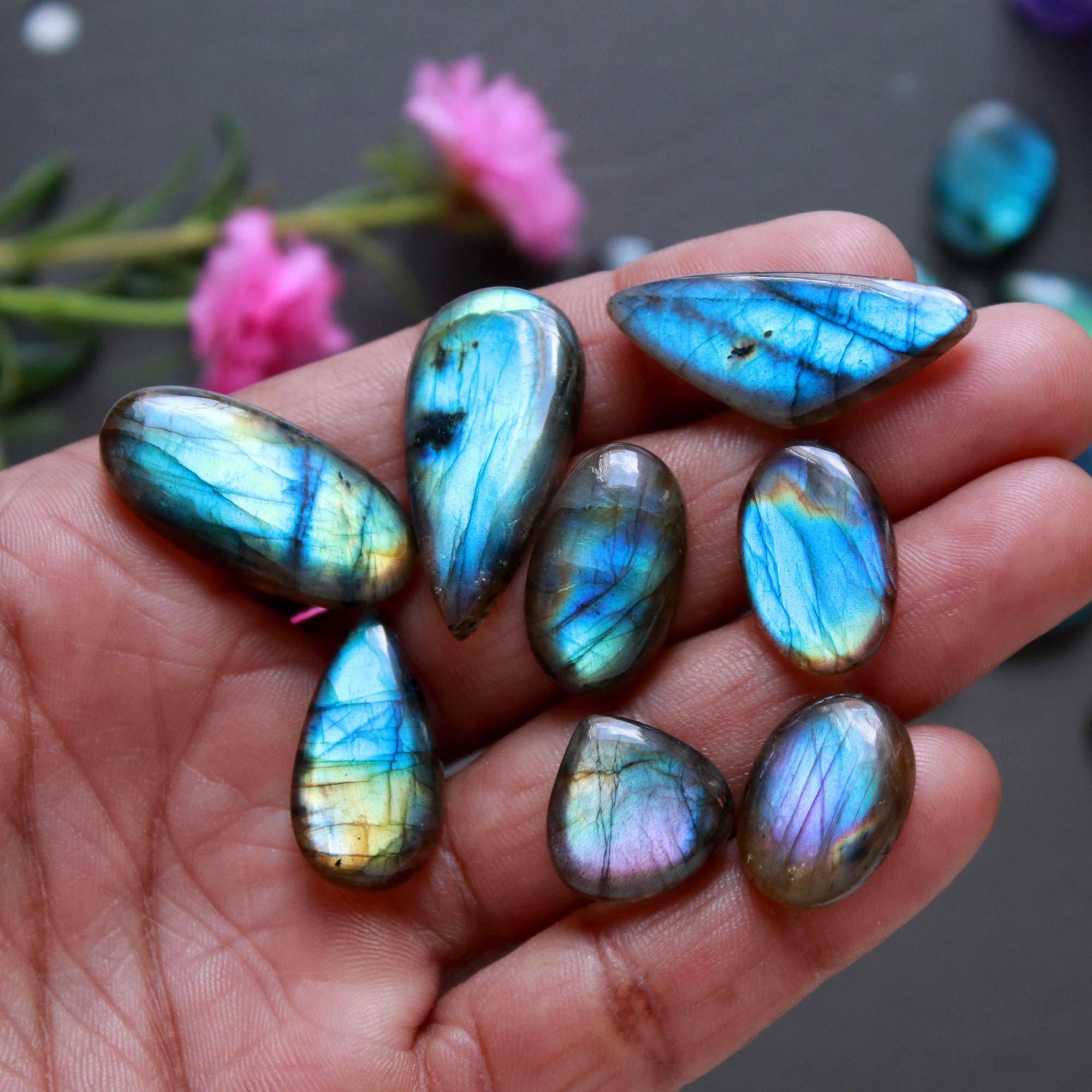 23Pcs 224Ct Natural Labradorite Cabochon Loose Gemstone Lot Jewelry Making Handmade Crystal Craft Supplies 30x14 13x10mm 16506